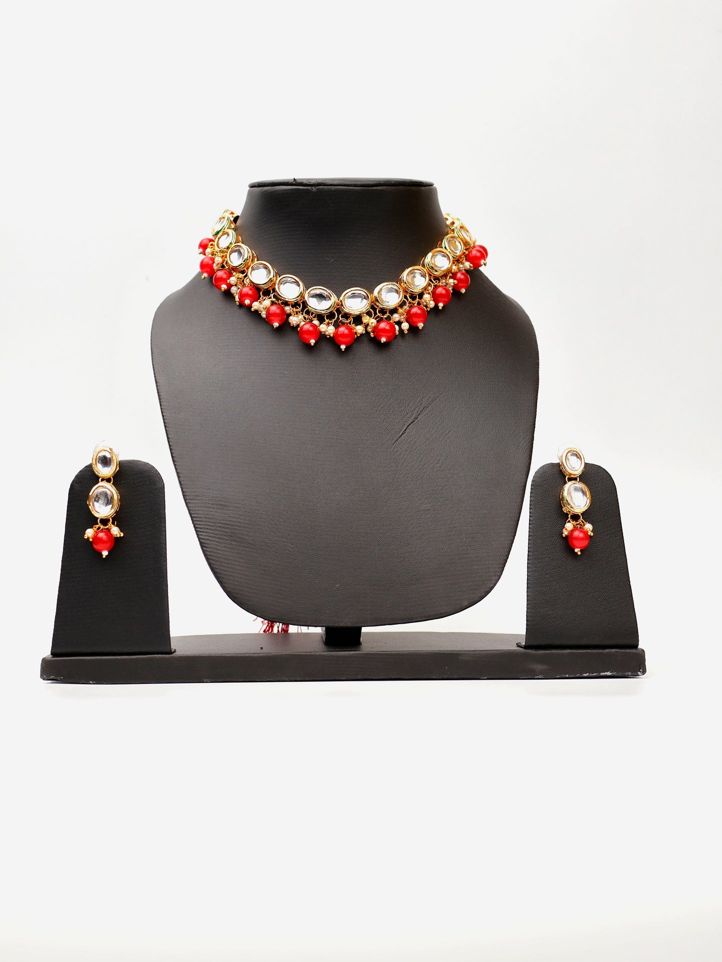 Kundan and Red Studs Necklace Set-0