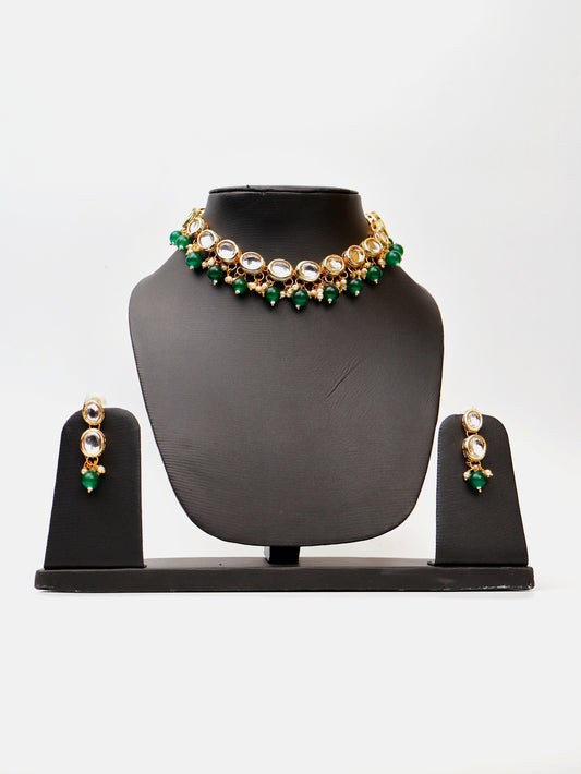 Kundan and Green Studs Necklace Set-0