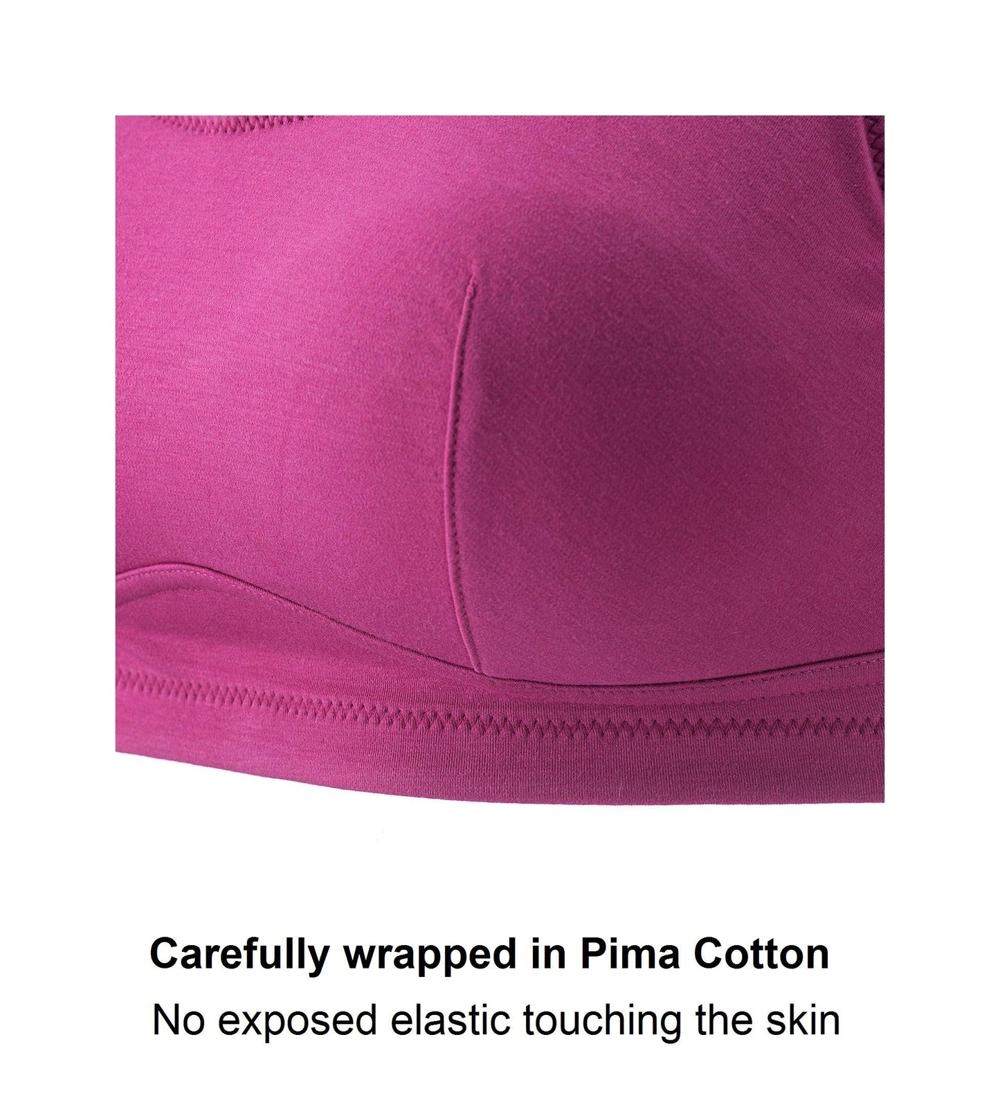 Fuchsia - Silk Back Support Full Coverage Wireless Organic Cotton Bra-4