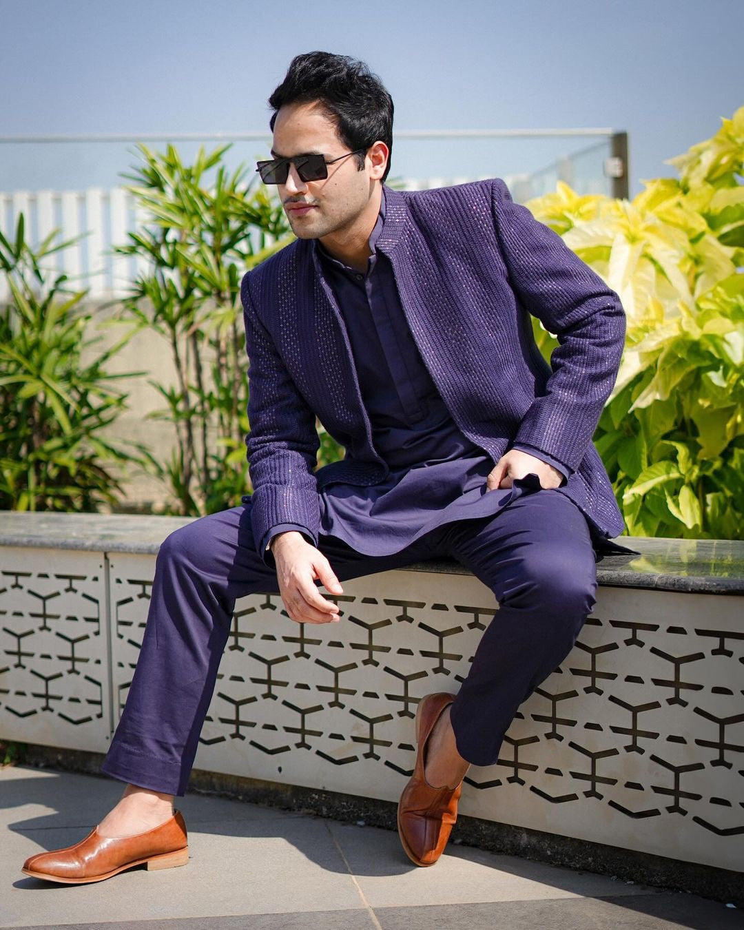 Raj Shamani in our Ikhara - Navy Blue Chikankari Jacket Set-0