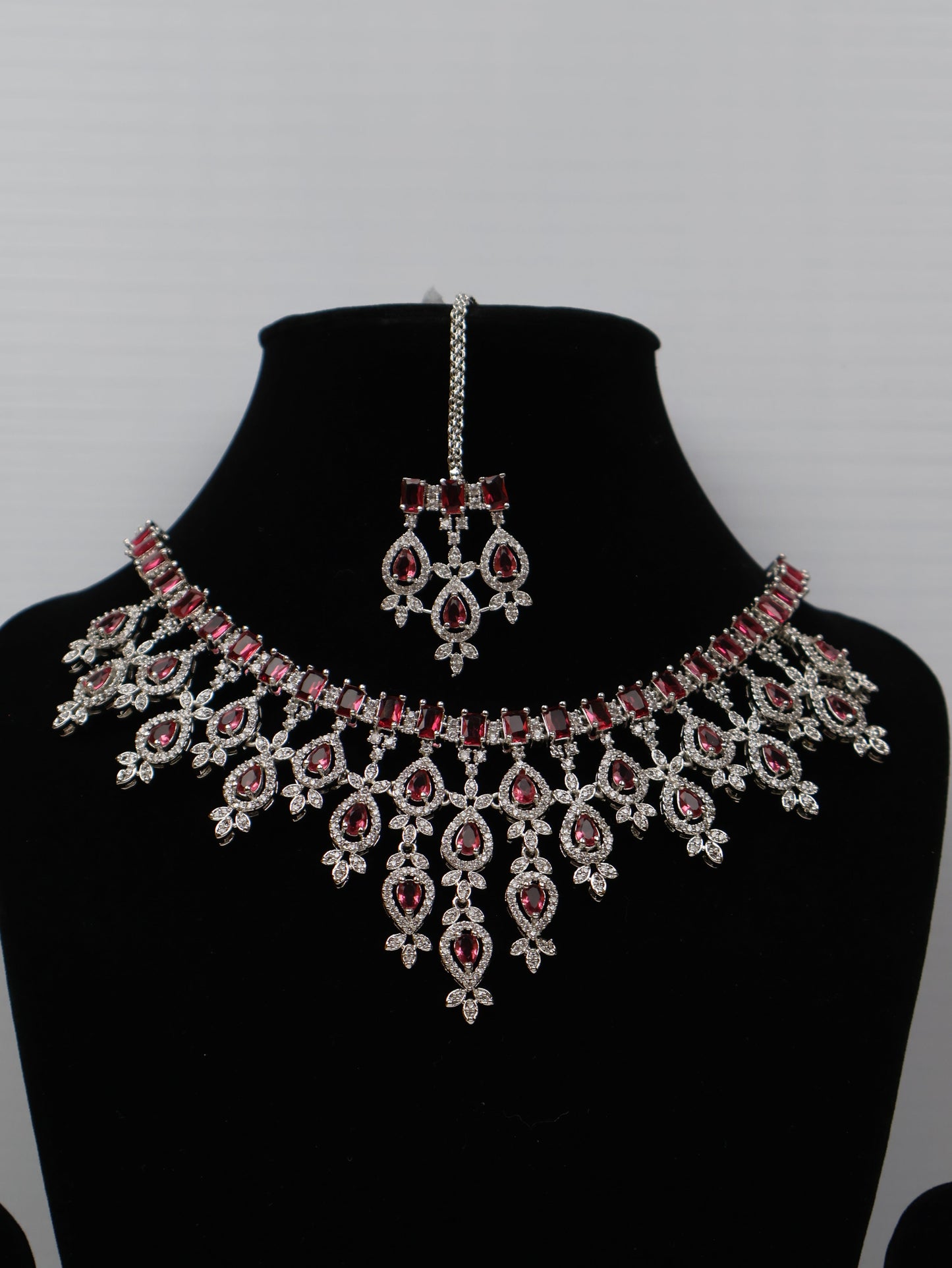 Silver Plated Rose Red AD Necklace Sets-1