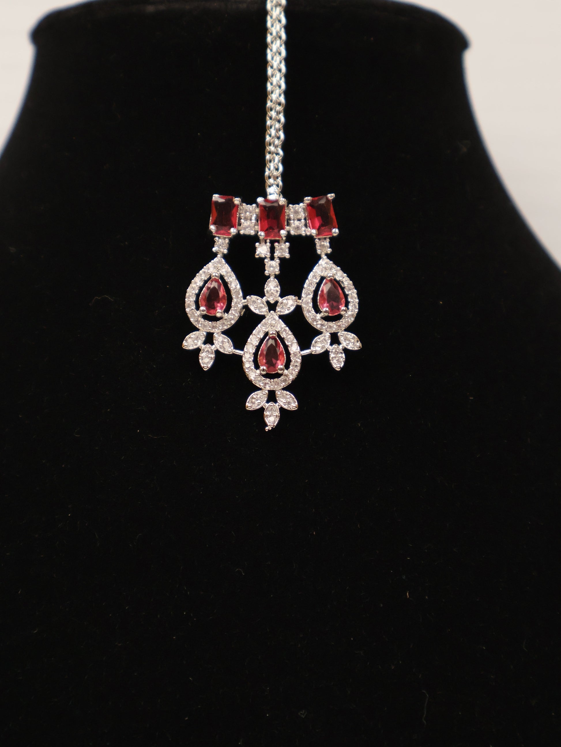 Silver Plated Rose Red AD Necklace Sets-2