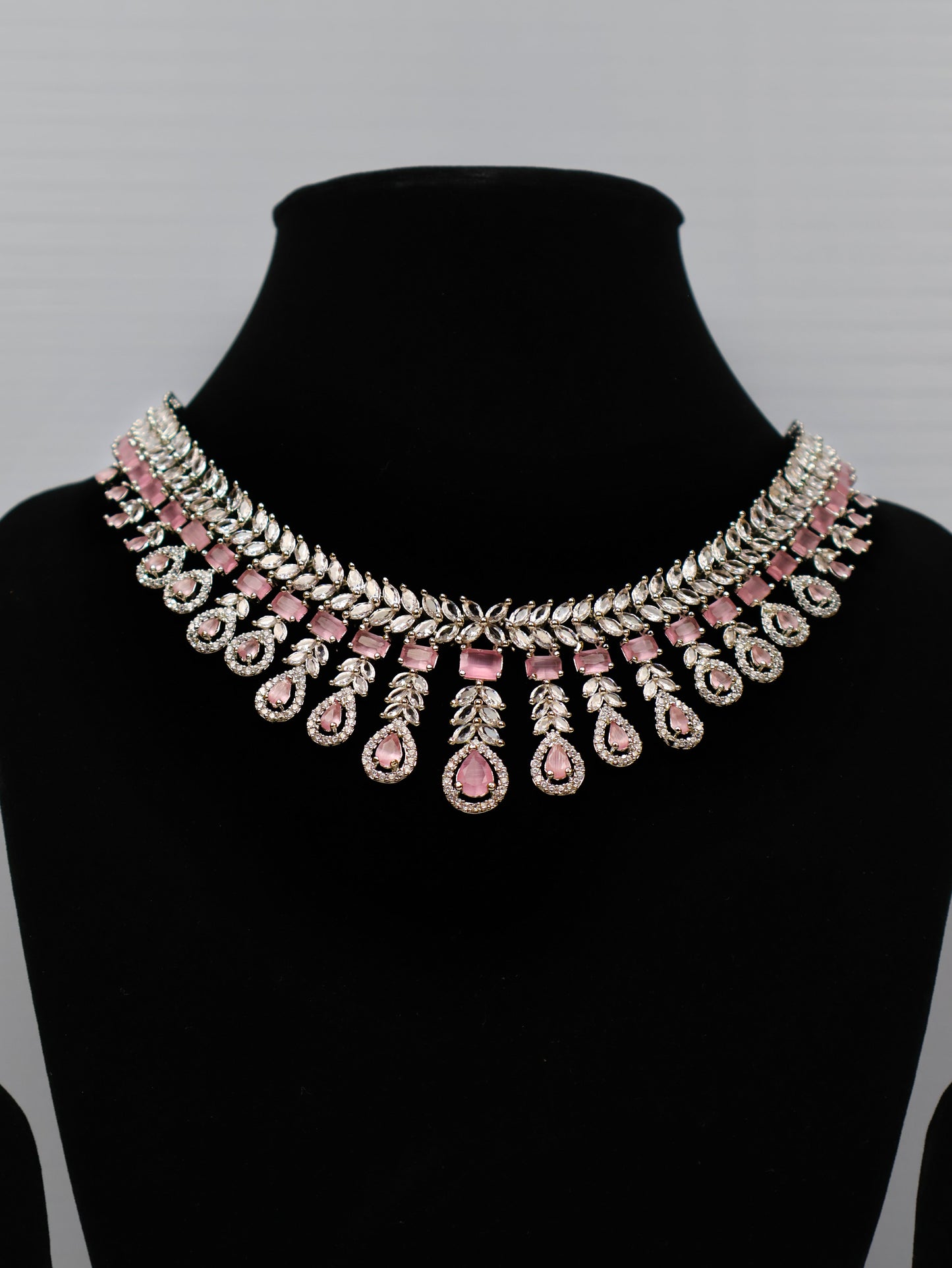 Silver Plated Pink AD Necklace Set-1