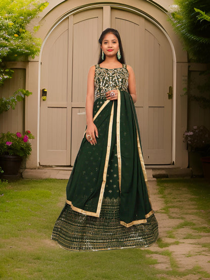 Dark Green Gown with Sequin & Cut Dana Work by Shreekama-0