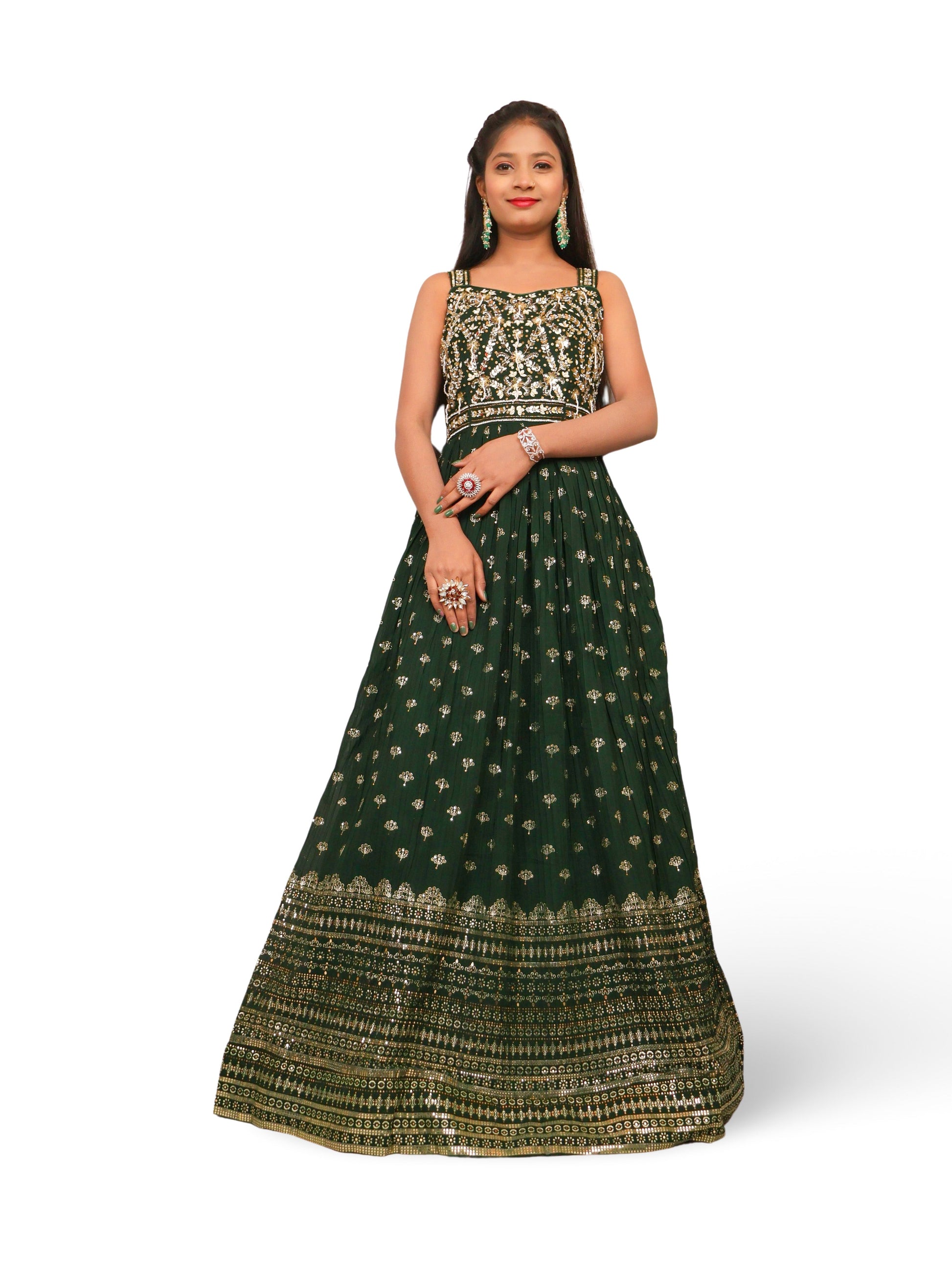 Dark Green Gown with Sequin & Cut Dana Work by Shreekama-1