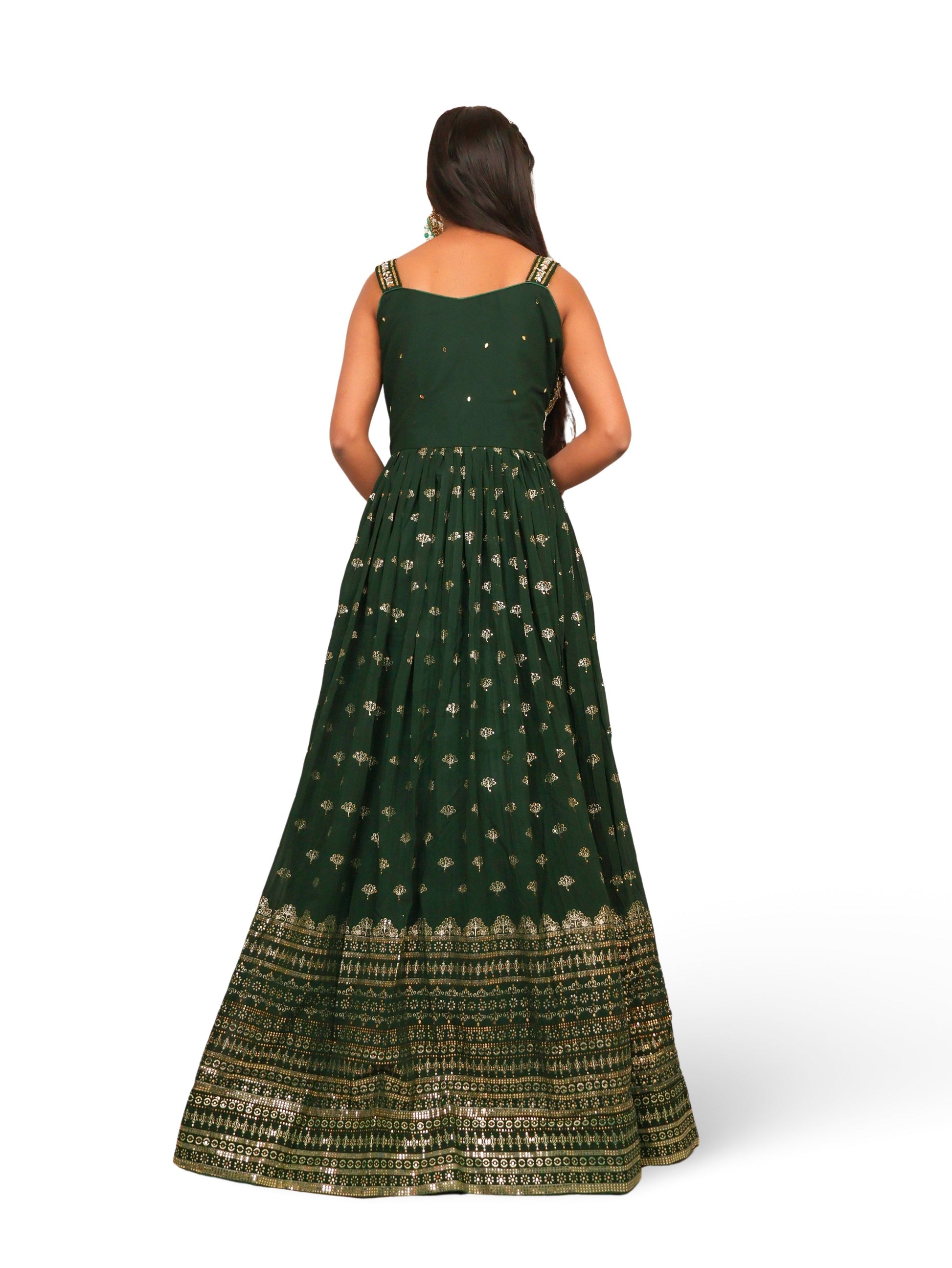 Dark Green Gown with Sequin & Cut Dana Work by Shreekama-2