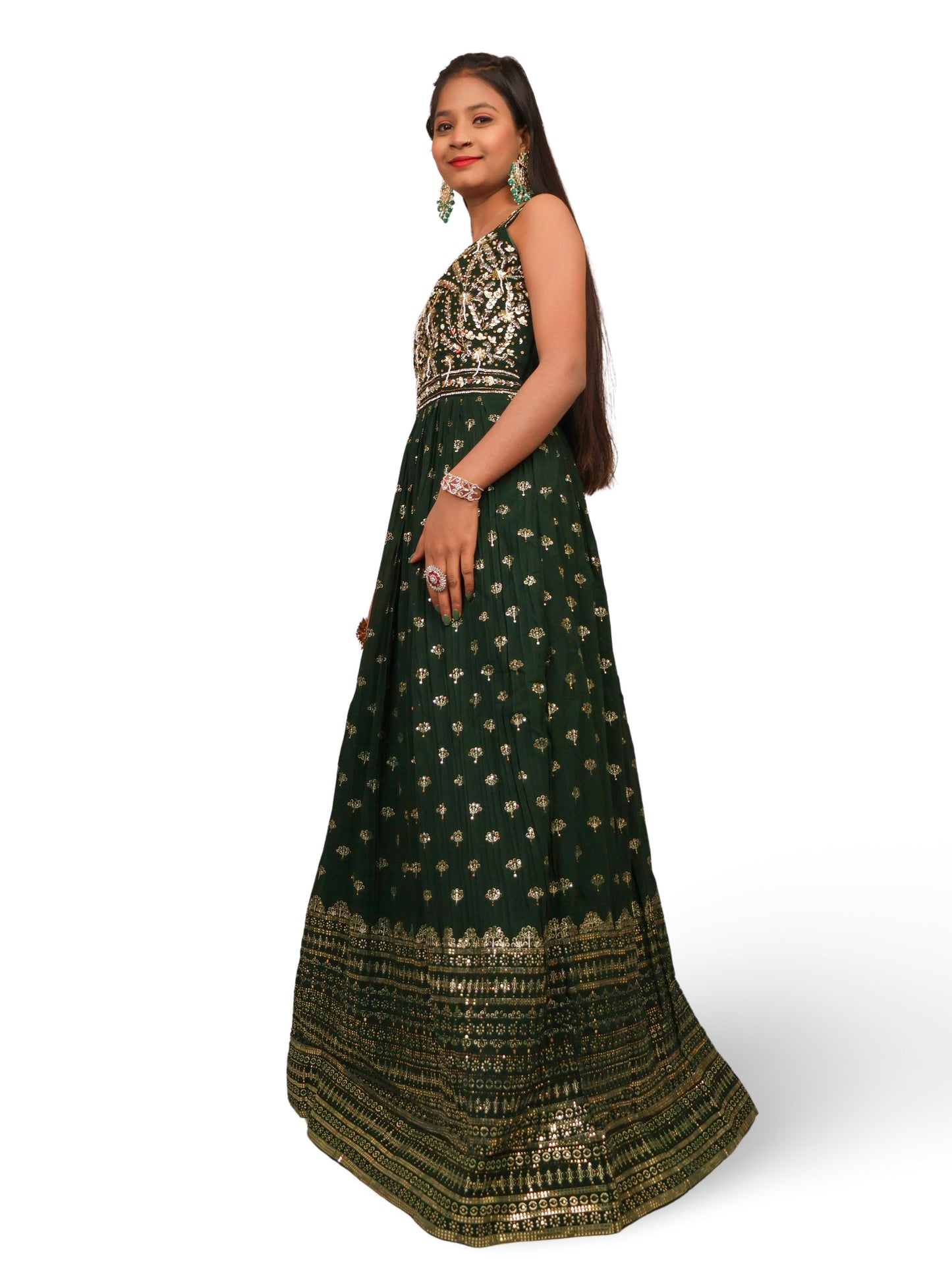 Dark Green Gown with Sequin & Cut Dana Work by Shreekama-3