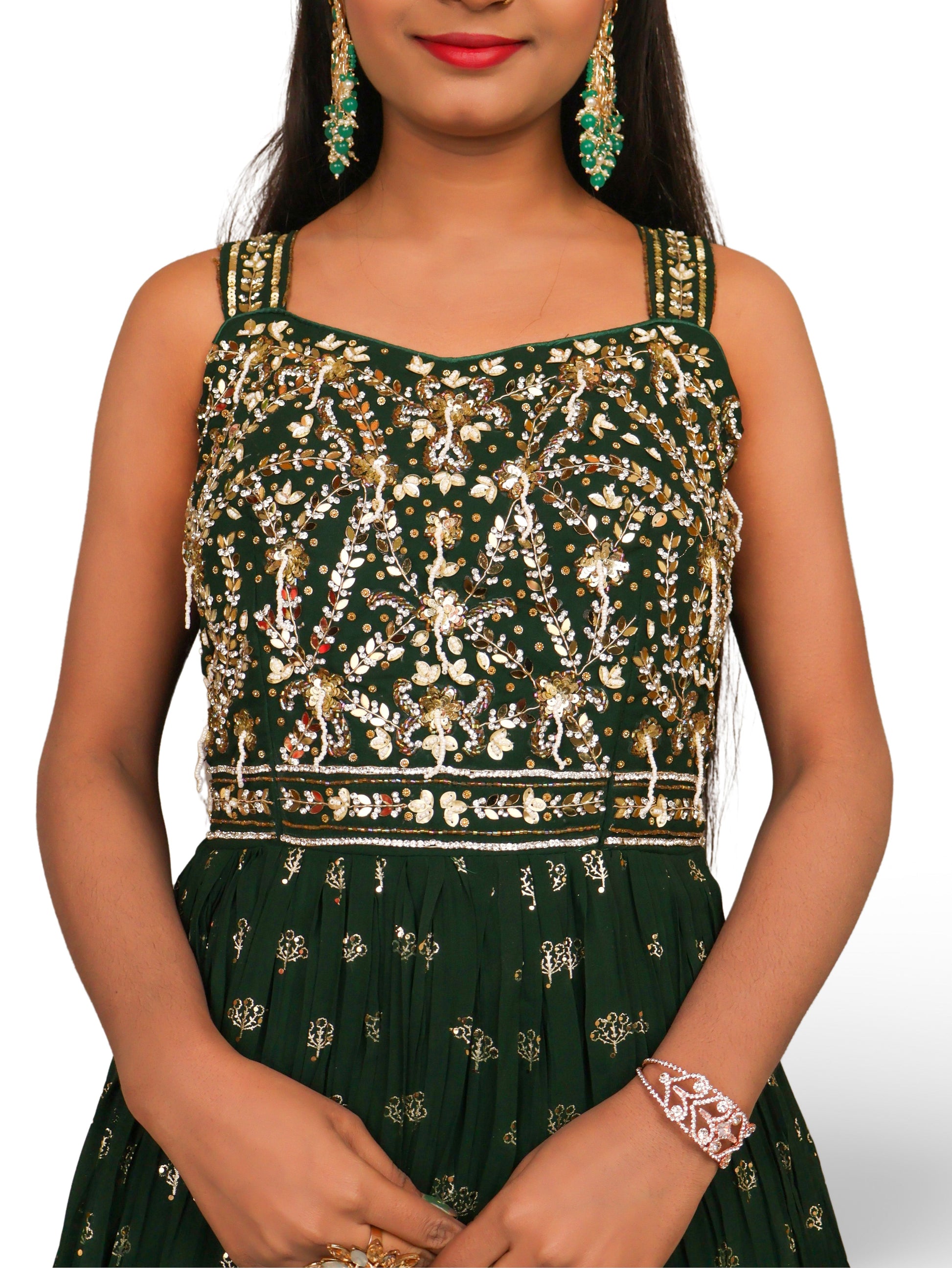 Dark Green Gown with Sequin & Cut Dana Work by Shreekama-4