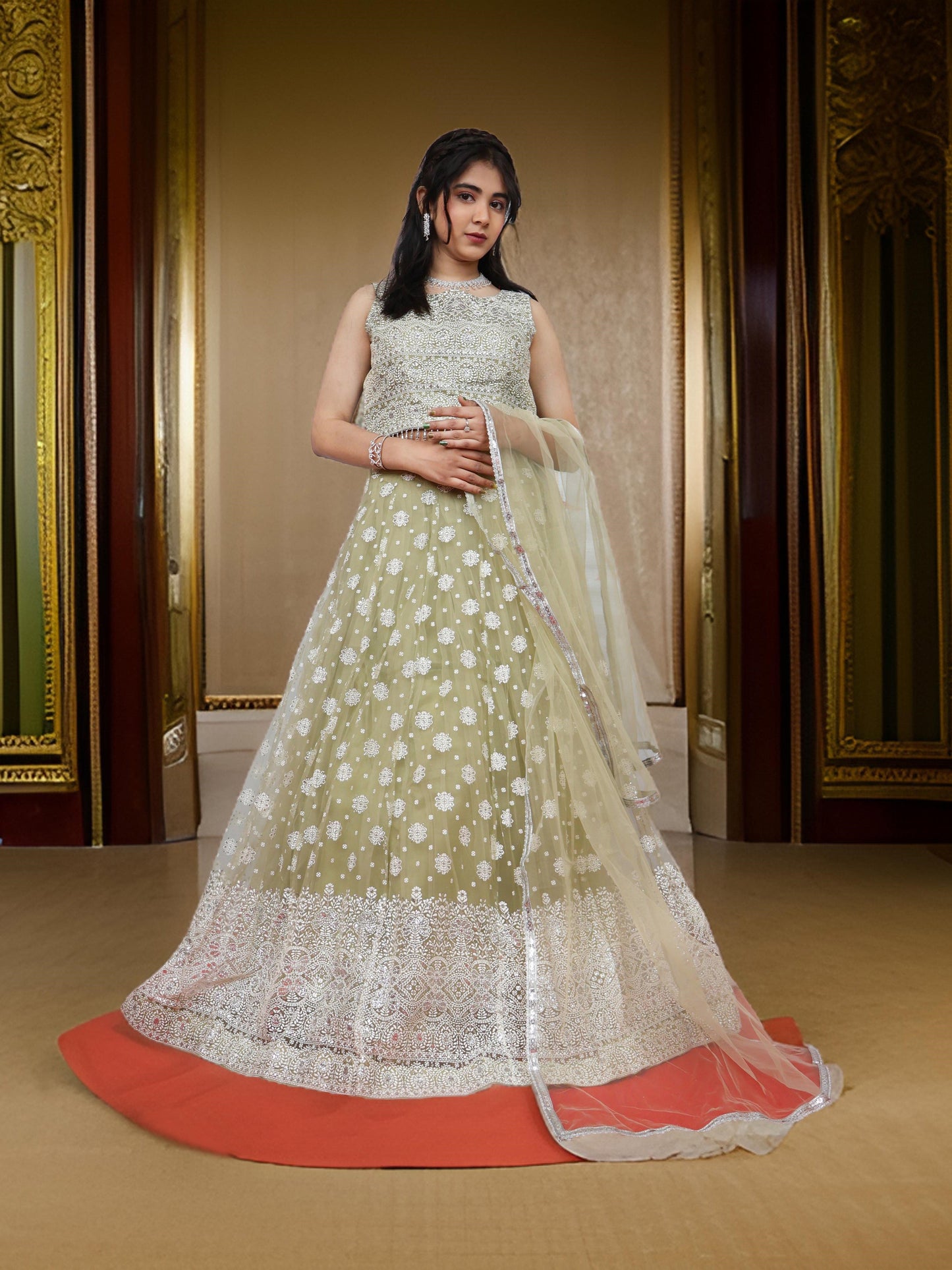 Embellished Flared Lehenga Choli Set with Dupatta  by Shreekama-5