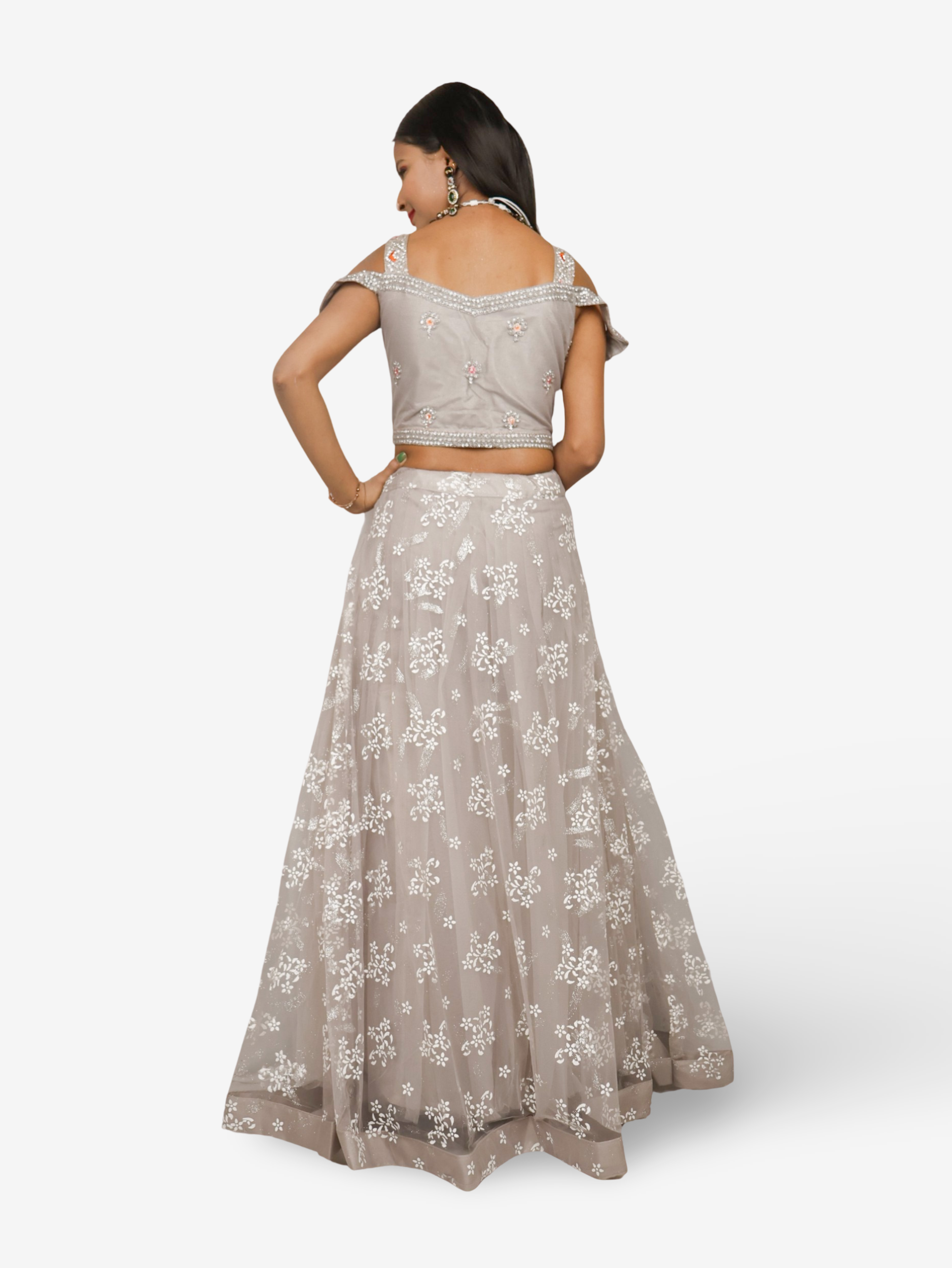 Embroidered Cold Shoulder Lehenga Choli Set-3