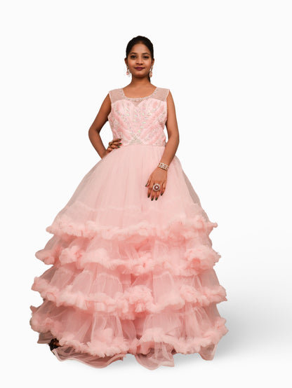 Pink Gown with Cut Dana & Sequin Work by Shreekama-1