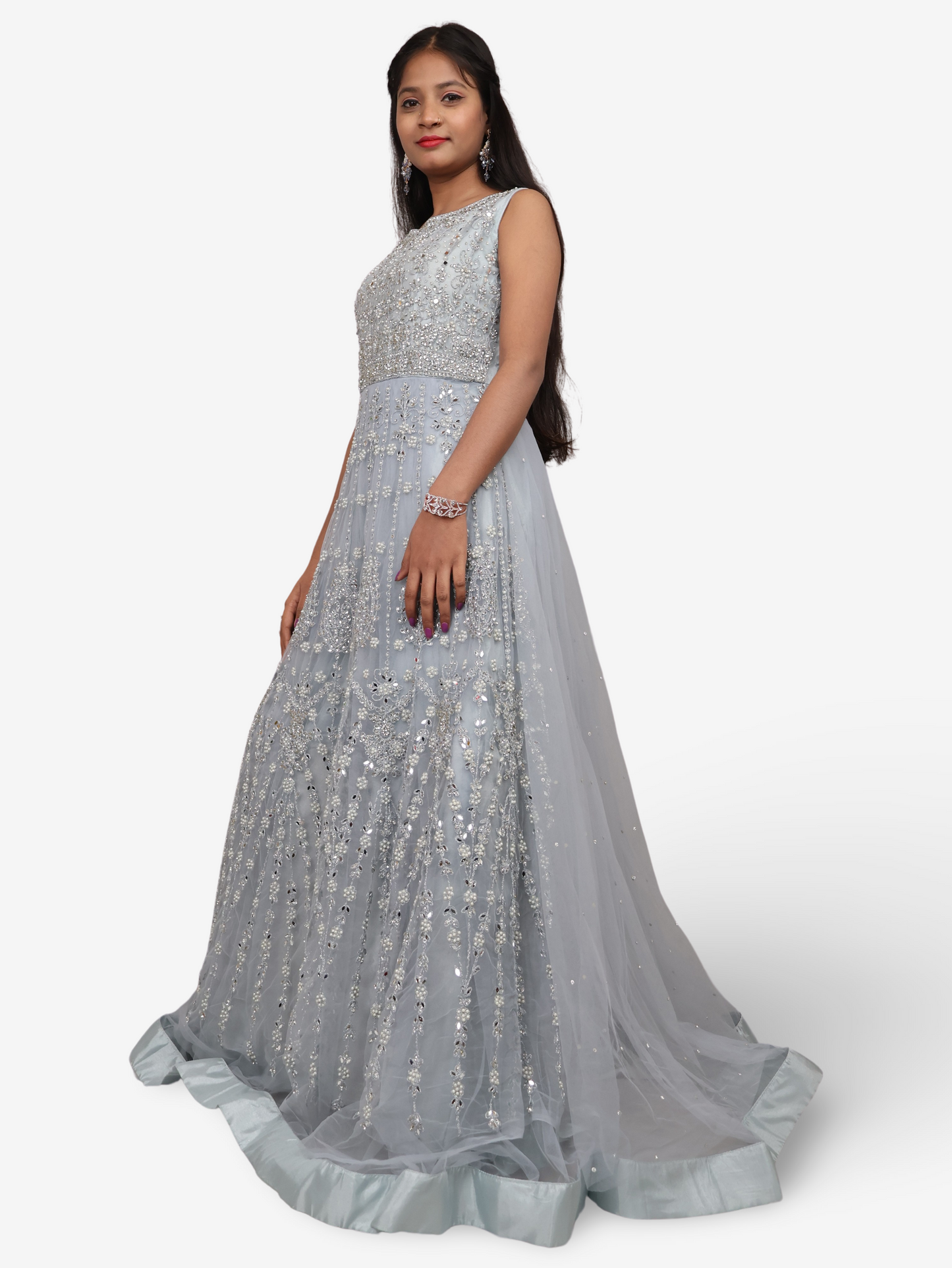 Net Fabric Gown with Pearl & Embroidery by Shreekama-2