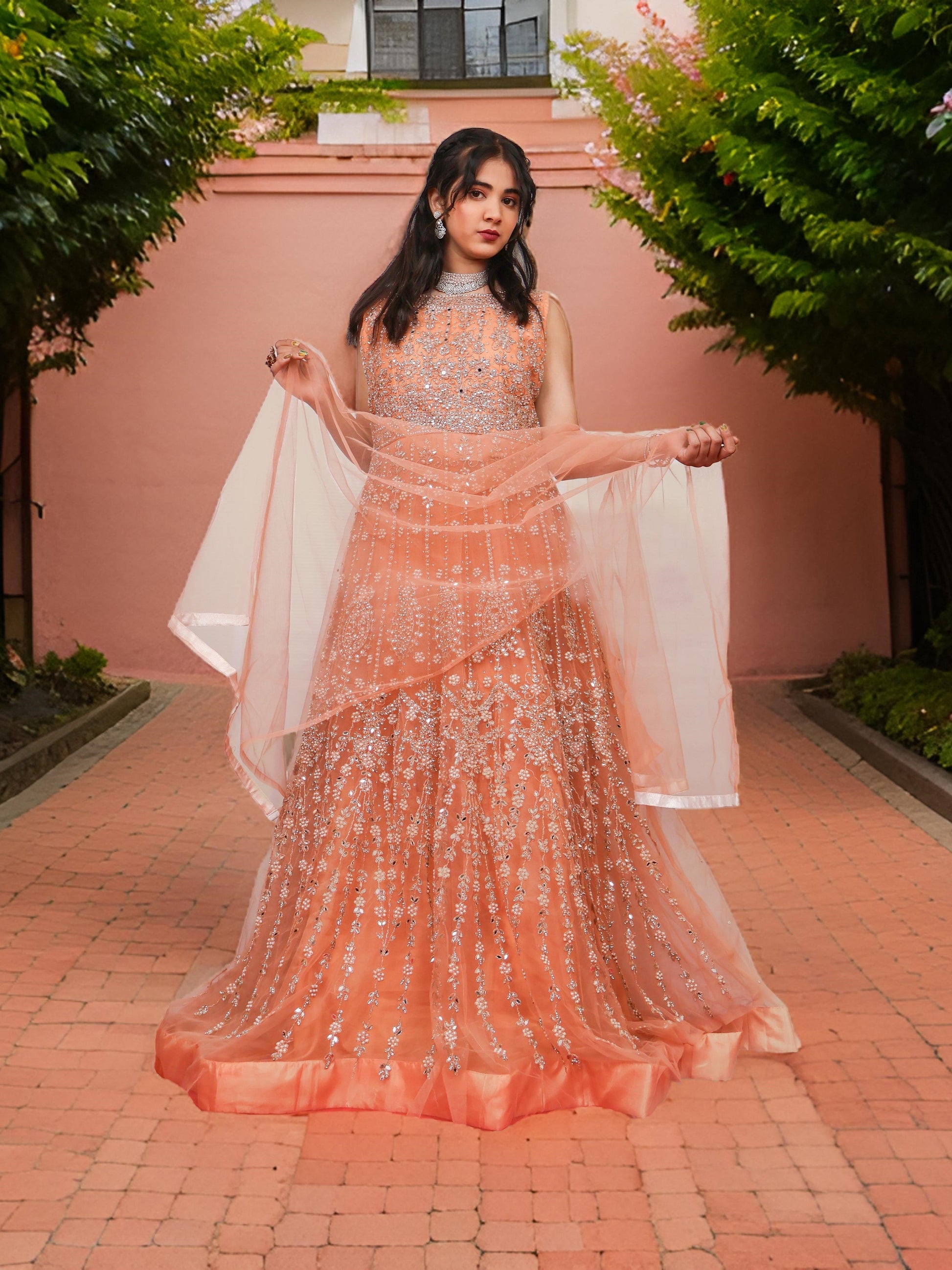 Net Fabric Gown with Pearl & Embroidery by Shreekama-5