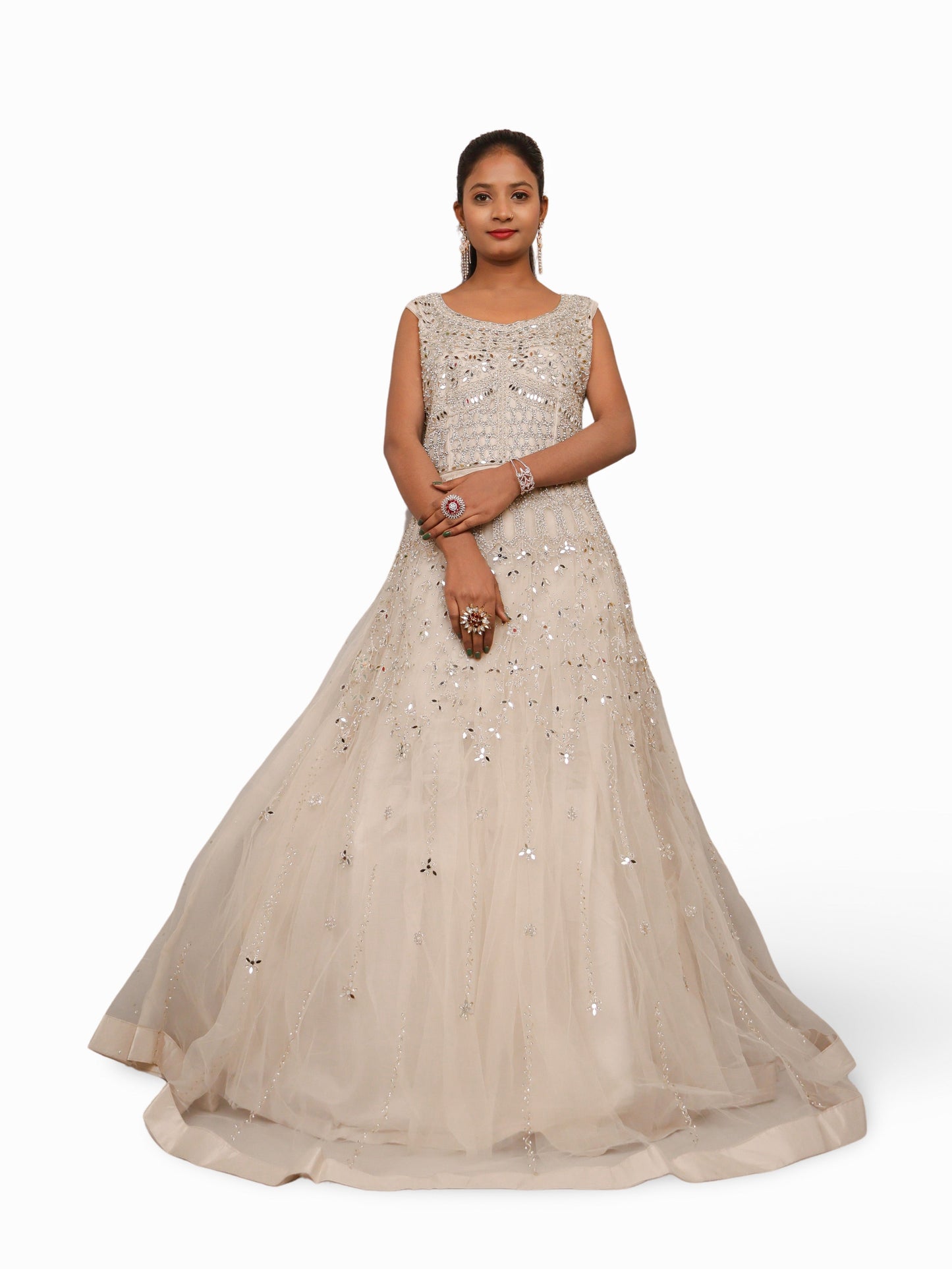 Off White Gown with Mirror & Thread Work by Shreekama-1