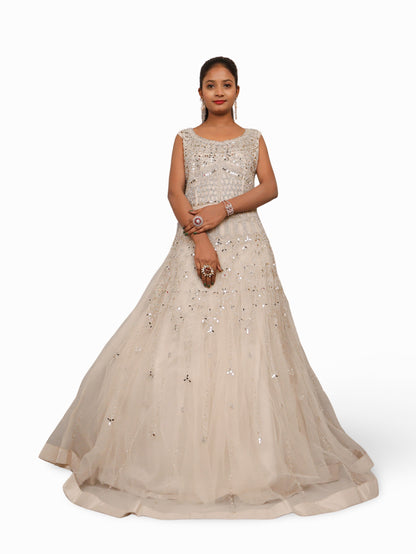 Off White Gown with Mirror & Thread Work by Shreekama-1