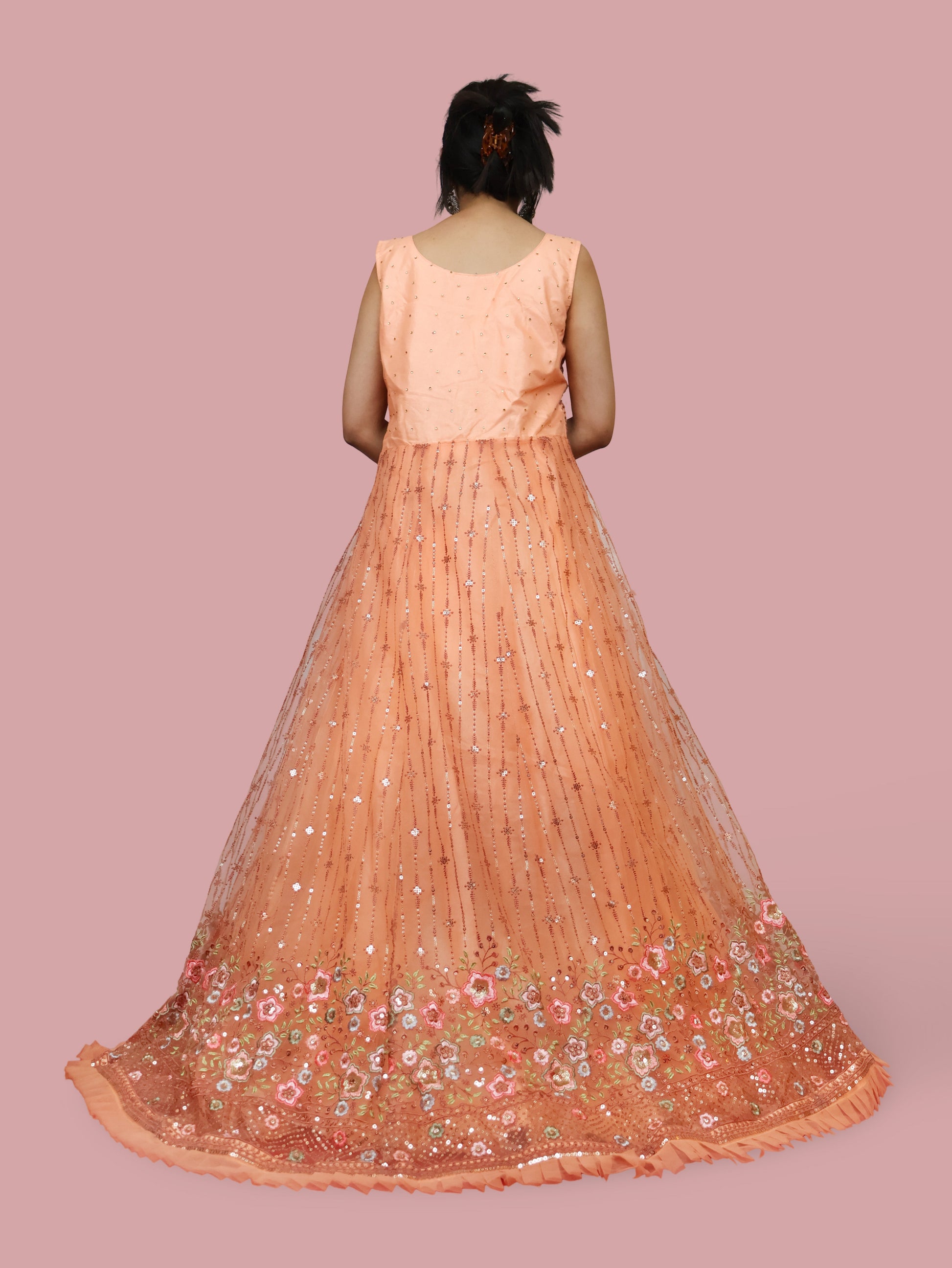 Peach Gown with Embroidery & Sequin Work by Shreekama-2