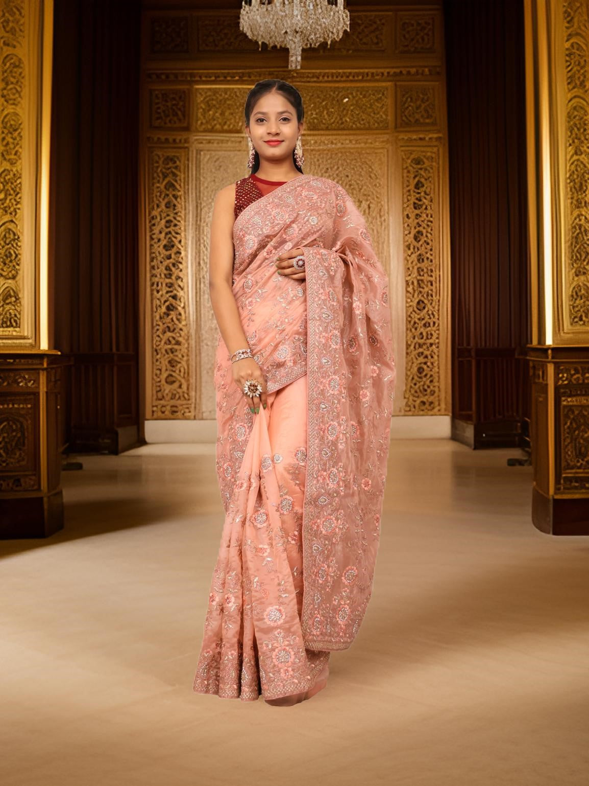 Designer Saree with Stone & Heavy Embroidery Work by Shreekama-5