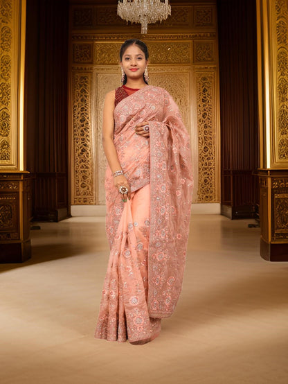 Designer Saree with Stone & Heavy Embroidery Work by Shreekama-5