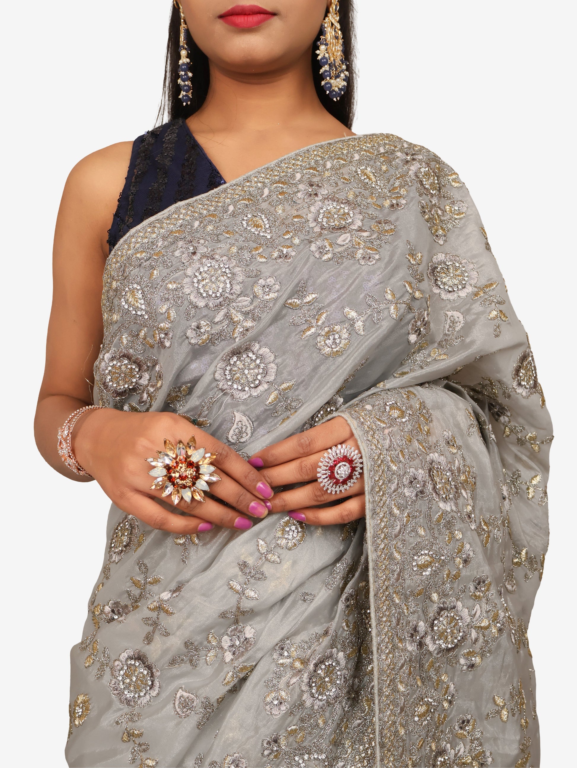 Designer Saree with Stone & Heavy Embroidery Work by Shreekama-3