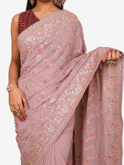 Designer Saree with Heavy Embroidery & Zari Thread Work by Shreekama-3