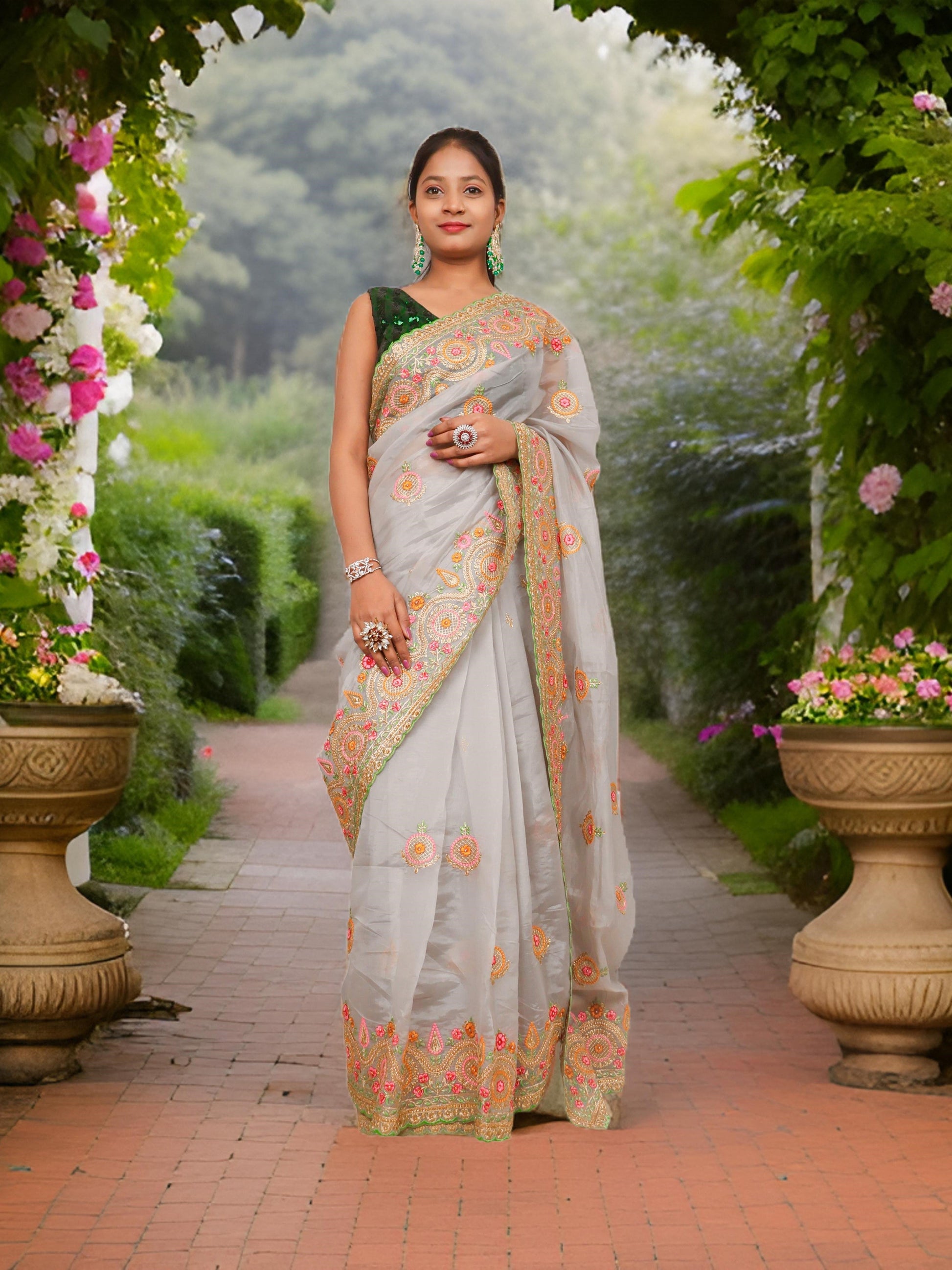 Designer Saree with Zari Thread Work & Embroidery by Shreekama-0