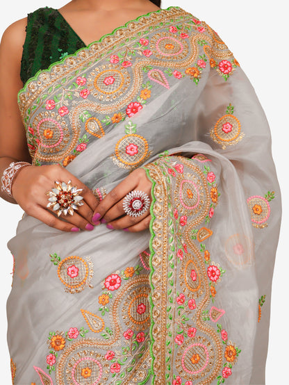 Designer Saree with Zari Thread Work & Embroidery by Shreekama-3