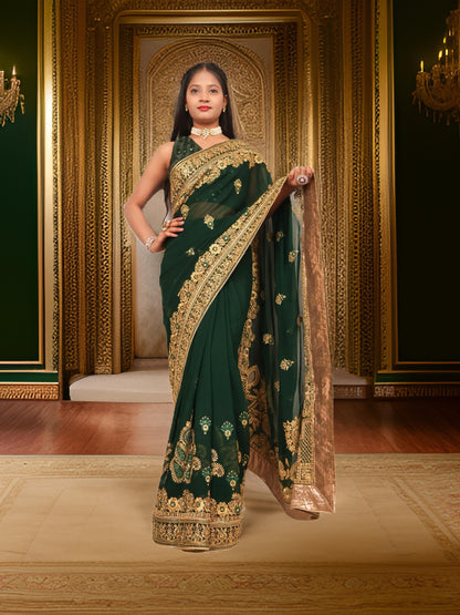 Designer Saree with Embroider & Zari Thread Work by Shreekama-0