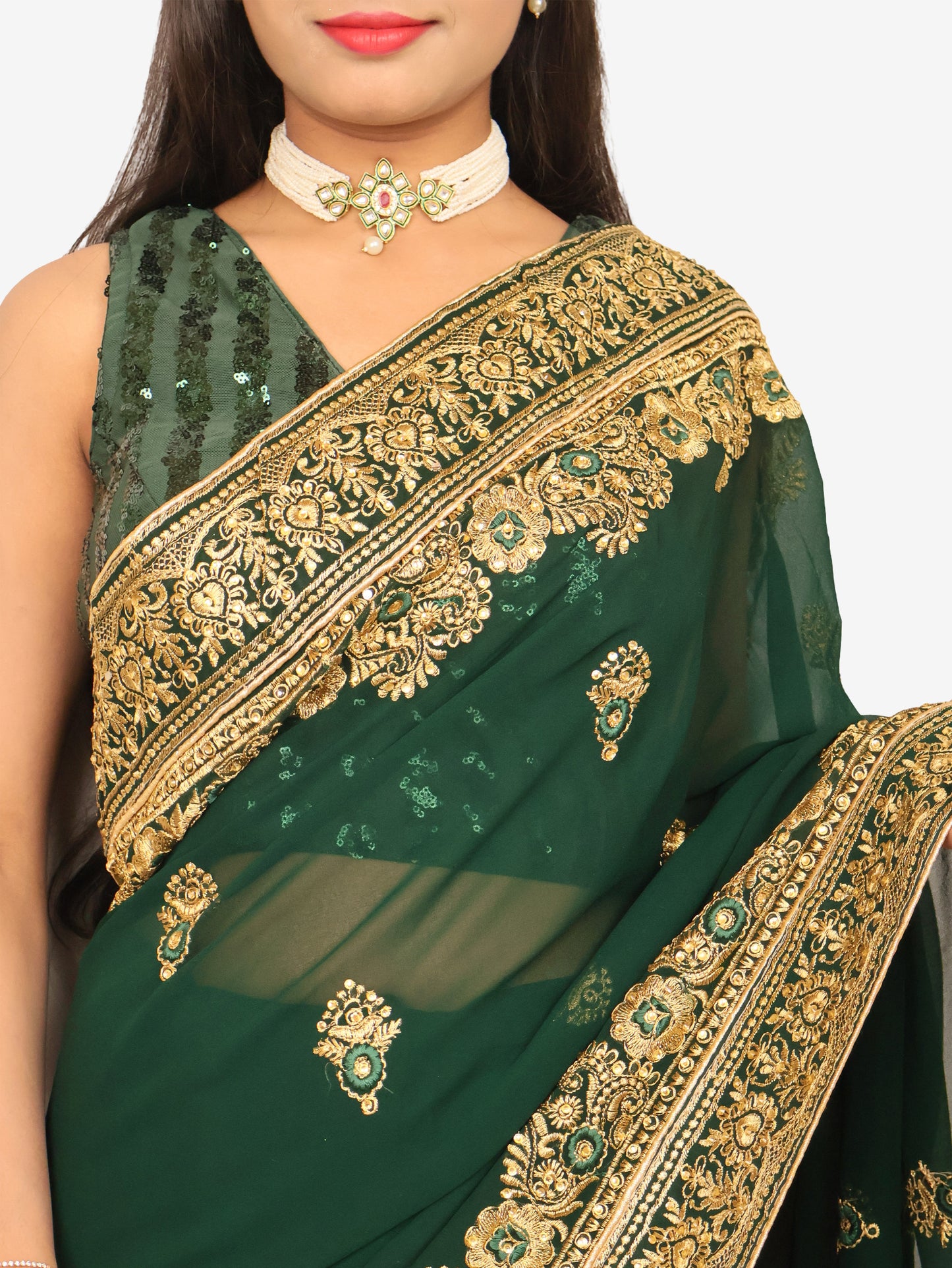 Designer Saree with Embroider & Zari Thread Work by Shreekama-3