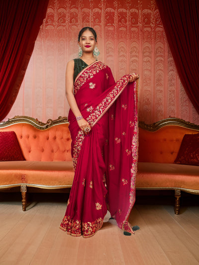 Designer Saree with Heavy embroidery Work by Shreekama-0