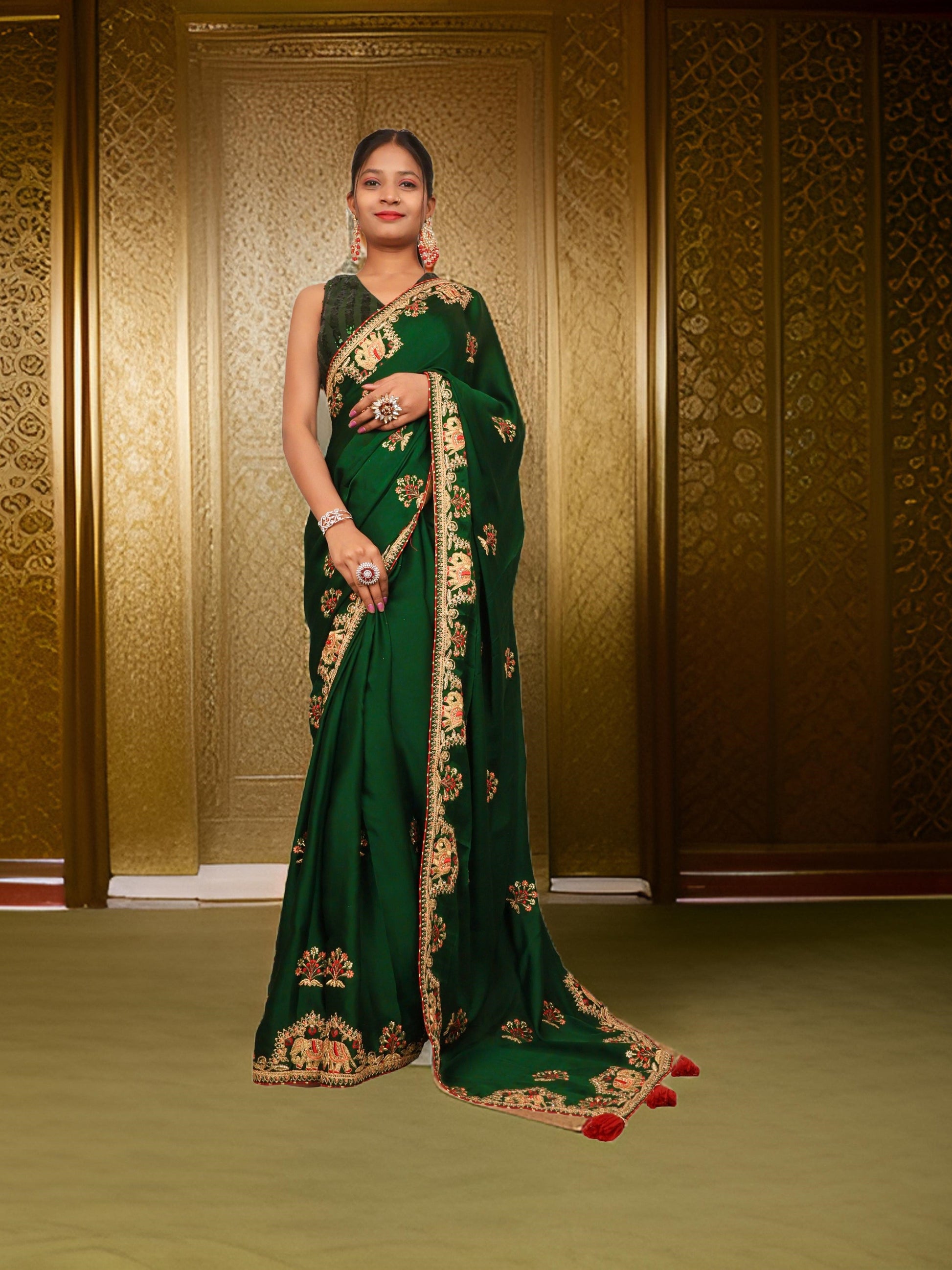 Designer Saree with Kundan & Embroidery Work by Shreekama-0