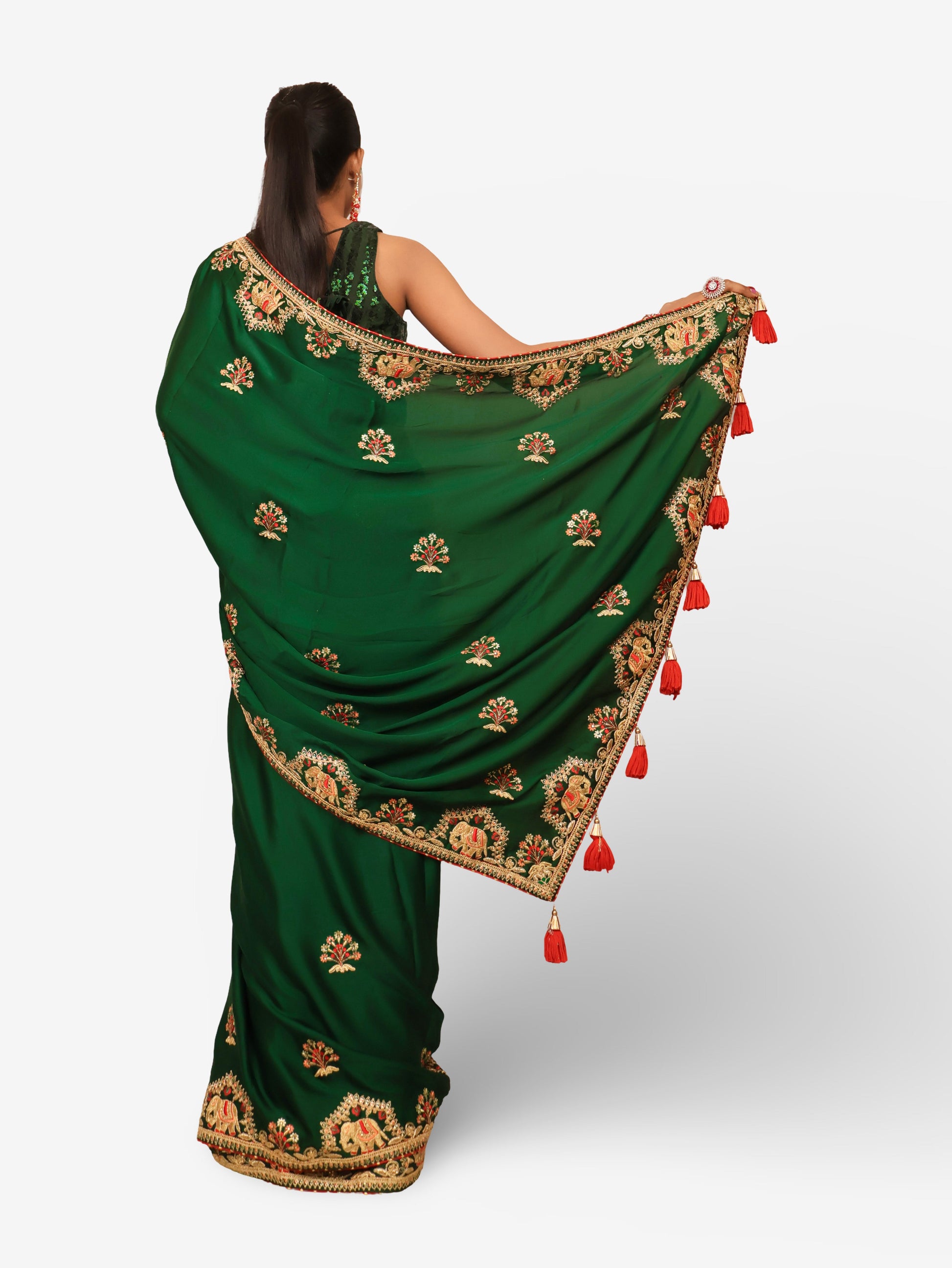 Designer Saree with Kundan & Embroidery Work by Shreekama-2