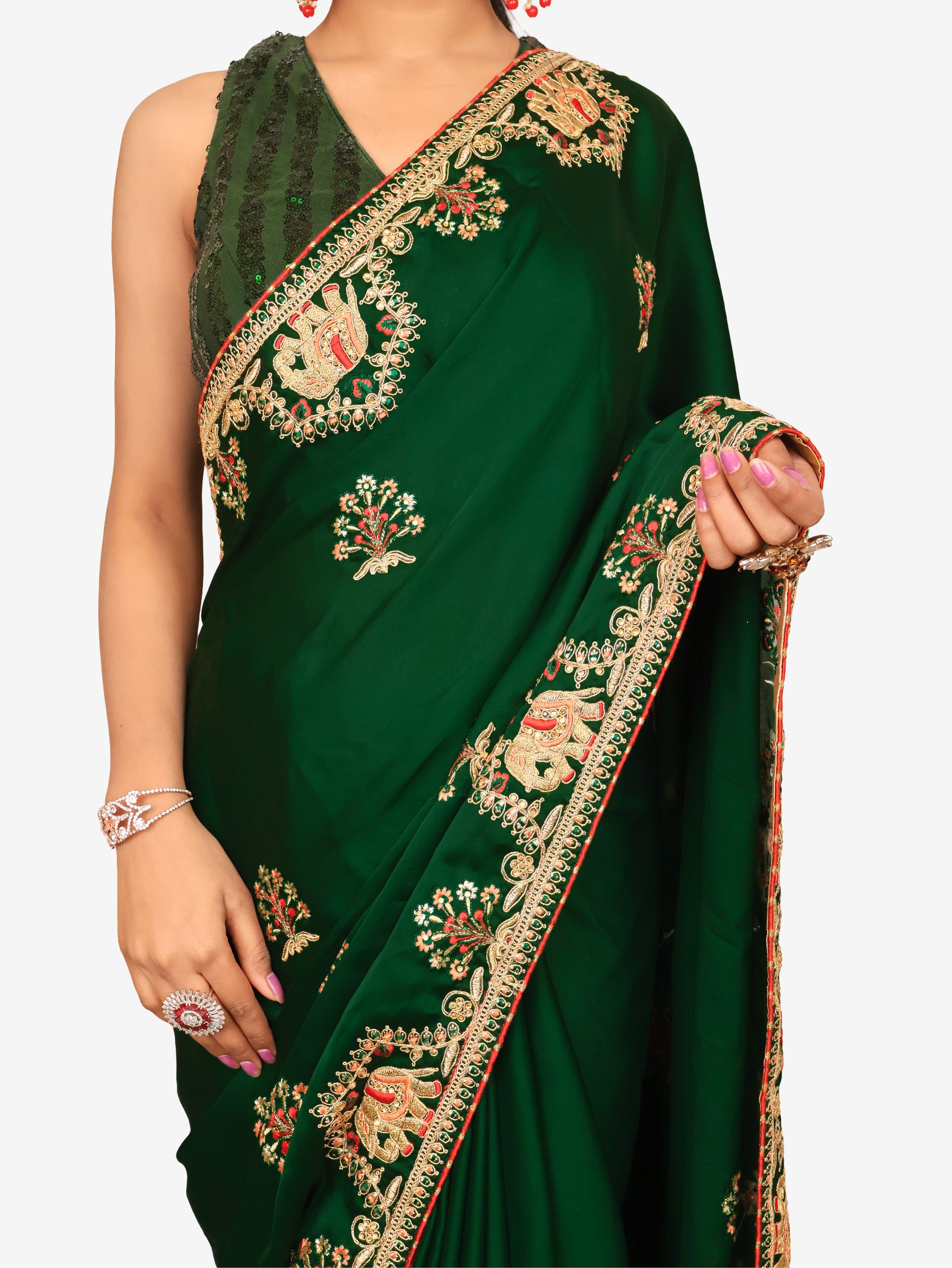 Designer Saree with Kundan & Embroidery Work by Shreekama-3