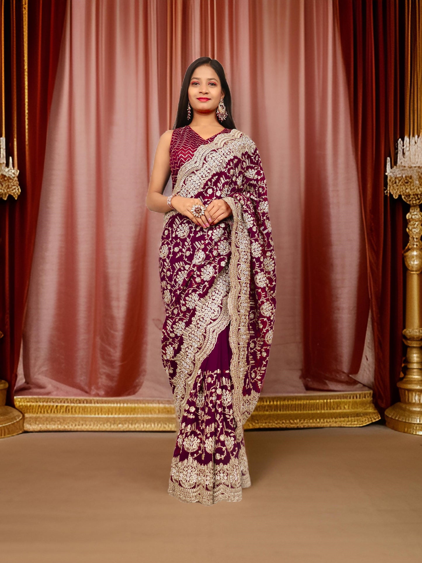 Designer Saree with Embroidery & Heavy Zari Thread Work by Shreekama-0