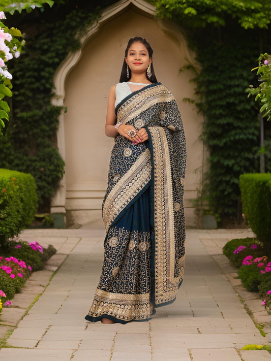 Designer Saree with Stone & Heavy Zari Work Embroidery Work by Shreekama-0