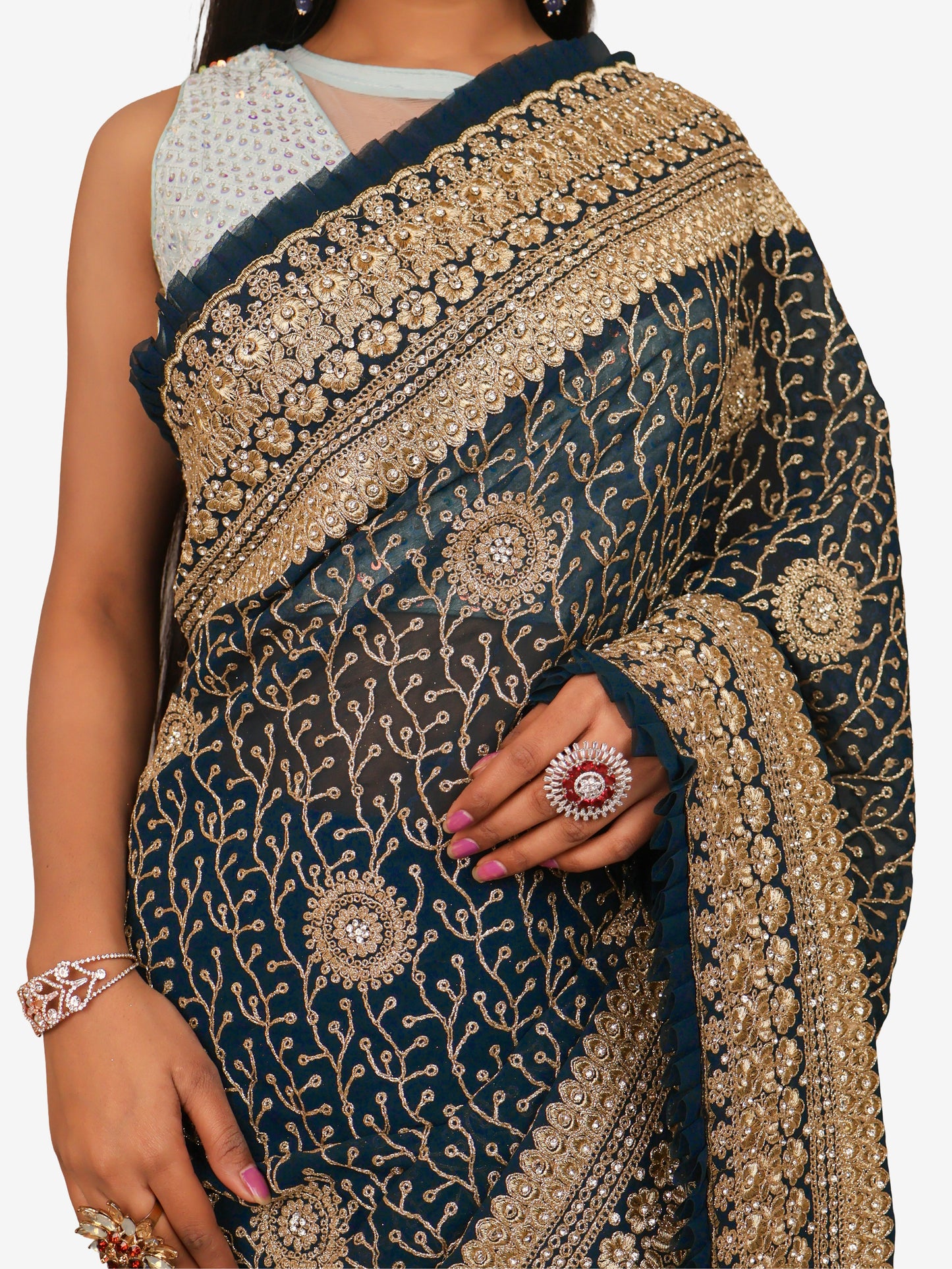 Designer Saree with Stone & Heavy Zari Work Embroidery Work by Shreekama-3