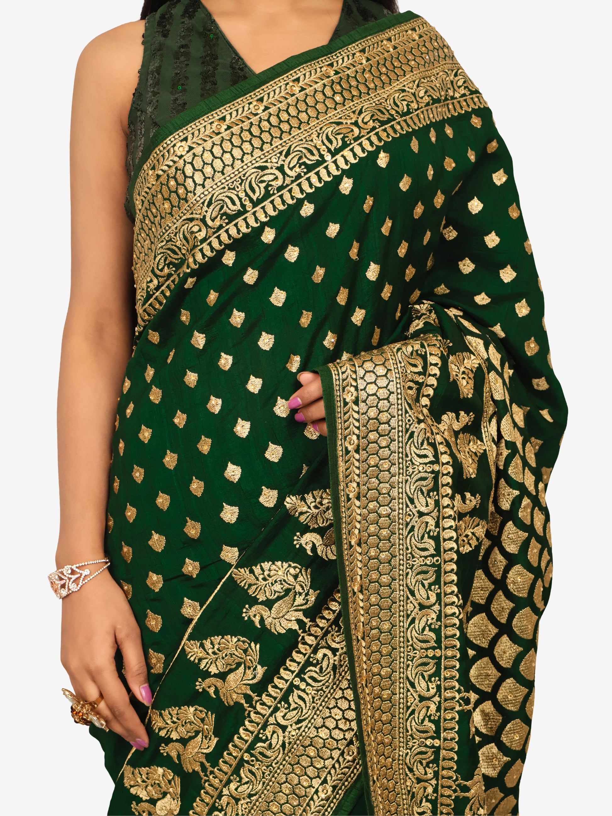 Designer Saree with Kundan & Heavy Embroidery Work by Shreekama-3