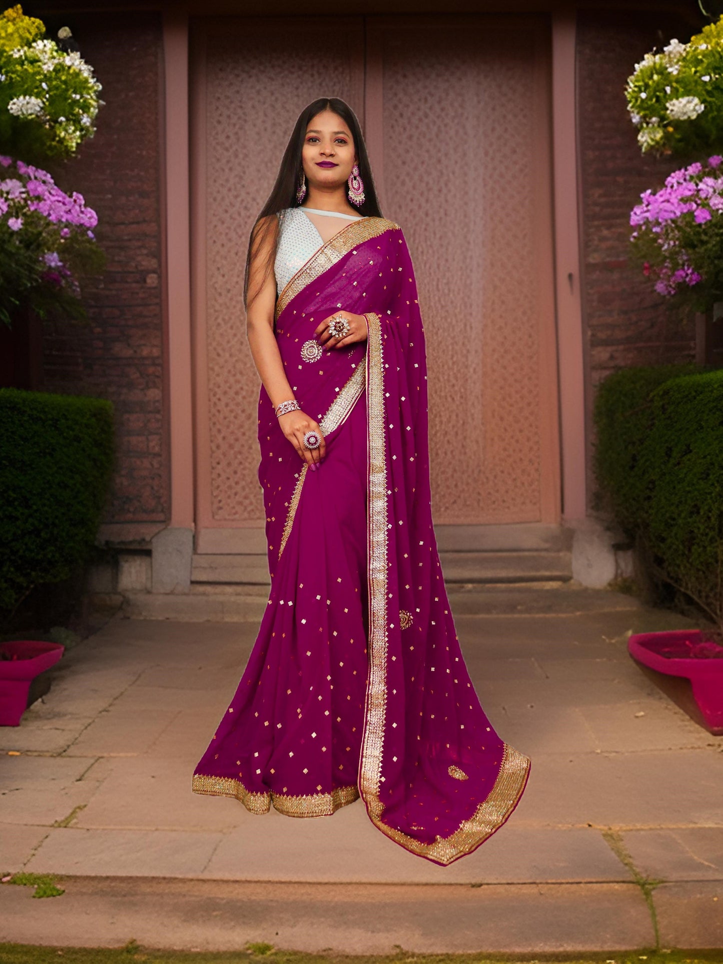 Designer Saree with Cut Dana & Beads by Shreekama-0