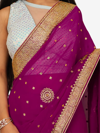 Designer Saree with Cut Dana & Beads by Shreekama-3