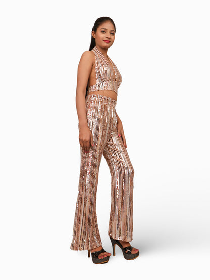 Glamour Halter Neck Sequins Bodycon Co-Ord Set by Shreekama-1