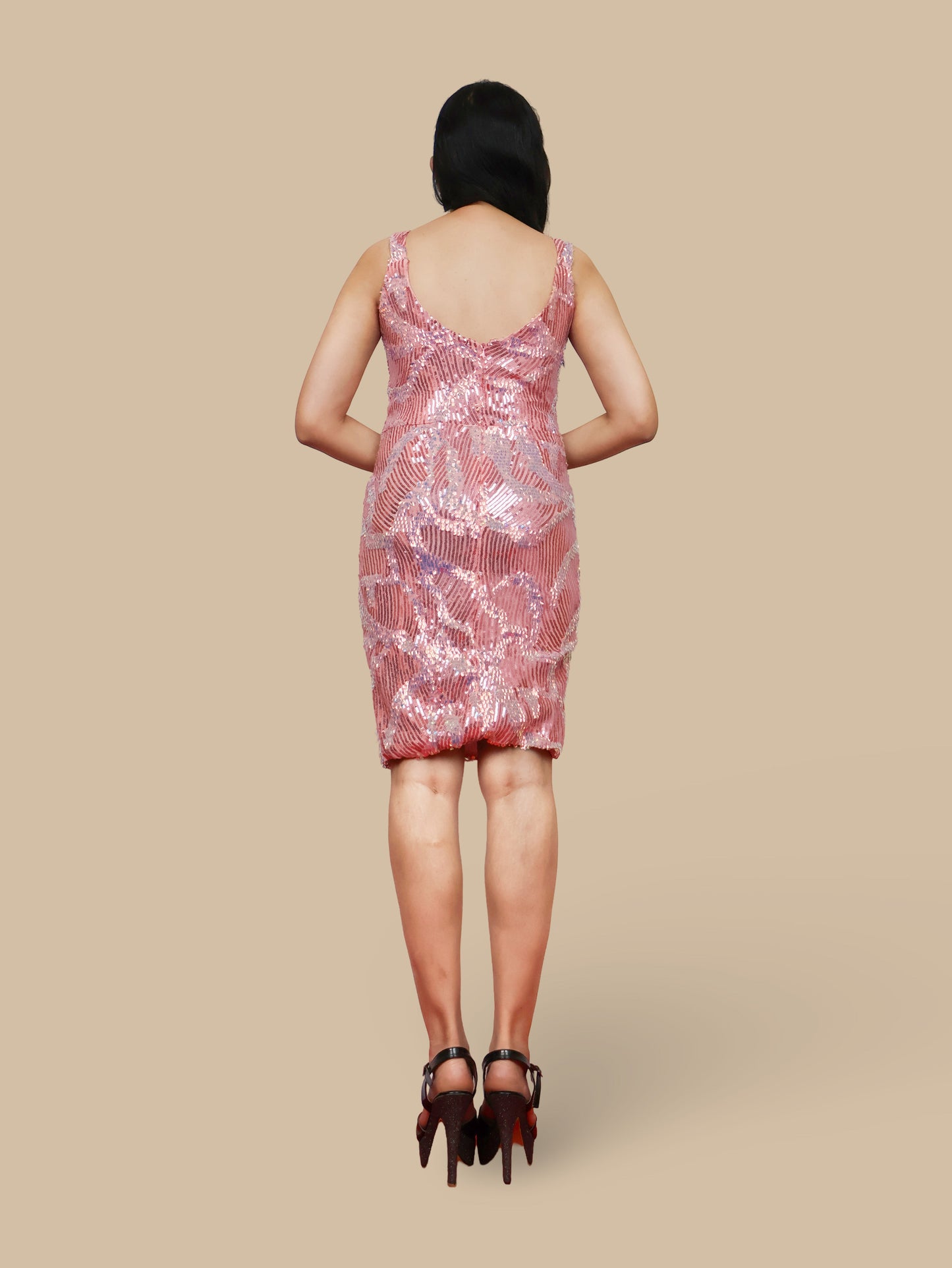 Sparkling Sequins Round Neck Bodycon Mini Dress by Shreekama-2