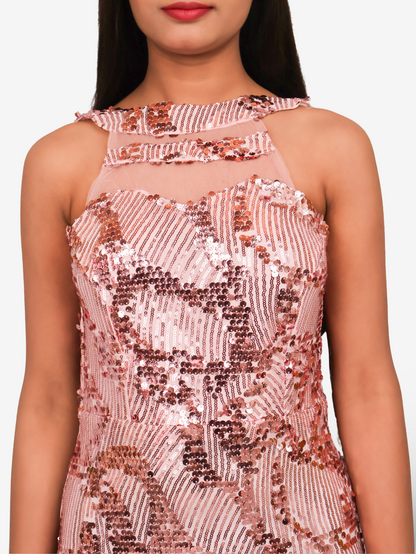 Sparkling Sequins Round Neck Bodycon Mini Dress by Shreekama-4