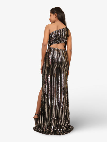 One-Shoulder Sequin Maxi Party Dress by Shreekama-2