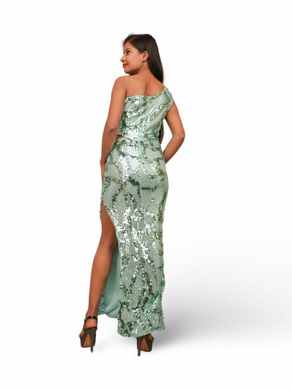 Sequins One-Shoulder Maxi Party Dress by Shreekama-2