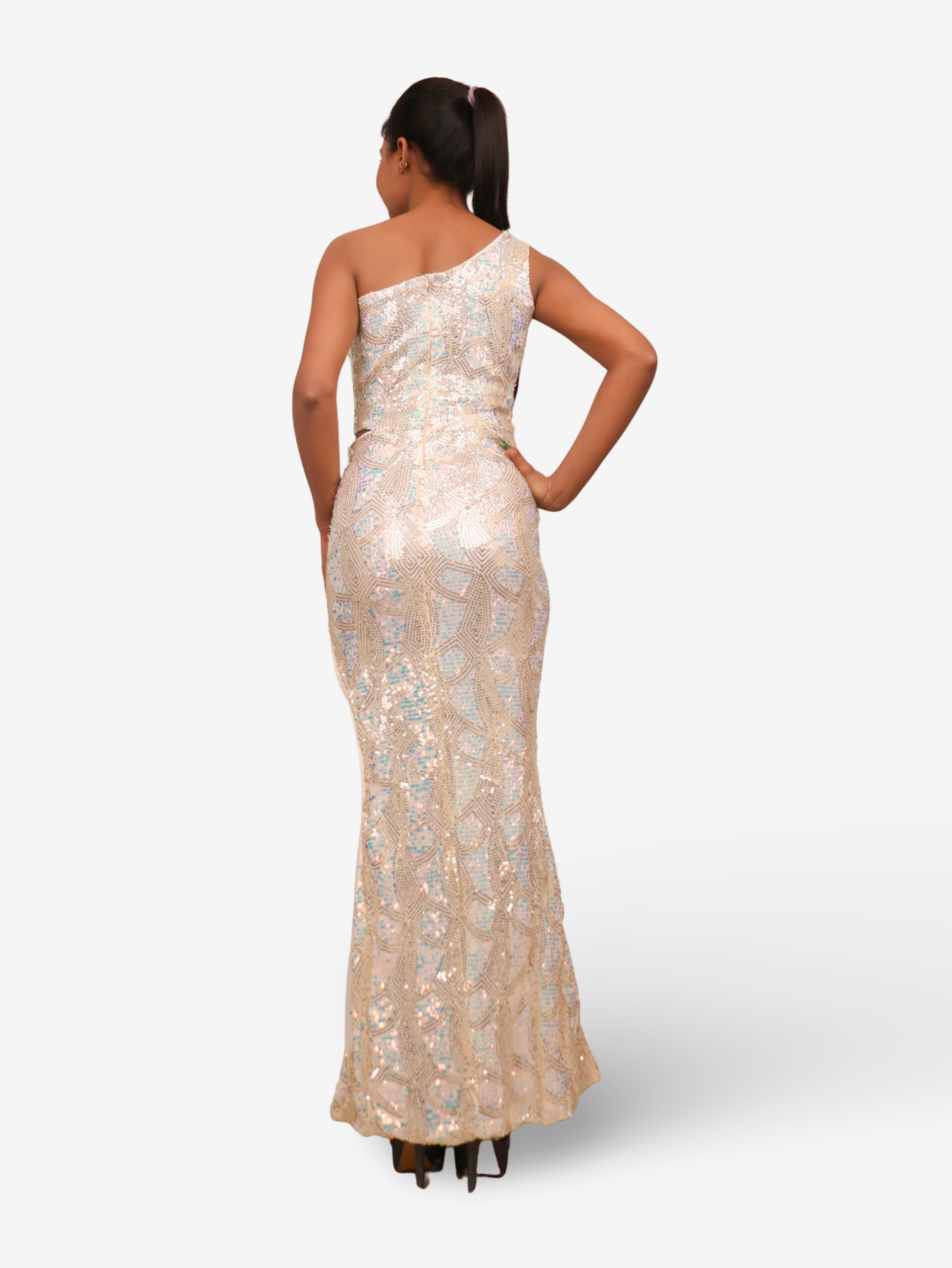 Starry Elegance Cream Sequins Maxi Dress by Shreekama-2