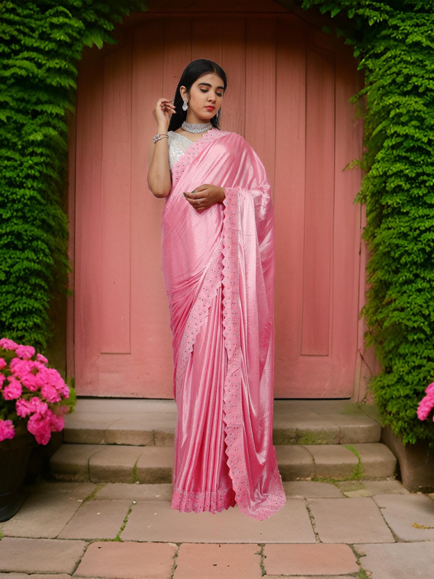 Designer Saree with Heavy Rhinestone & Glitter Work by Shreekama-5