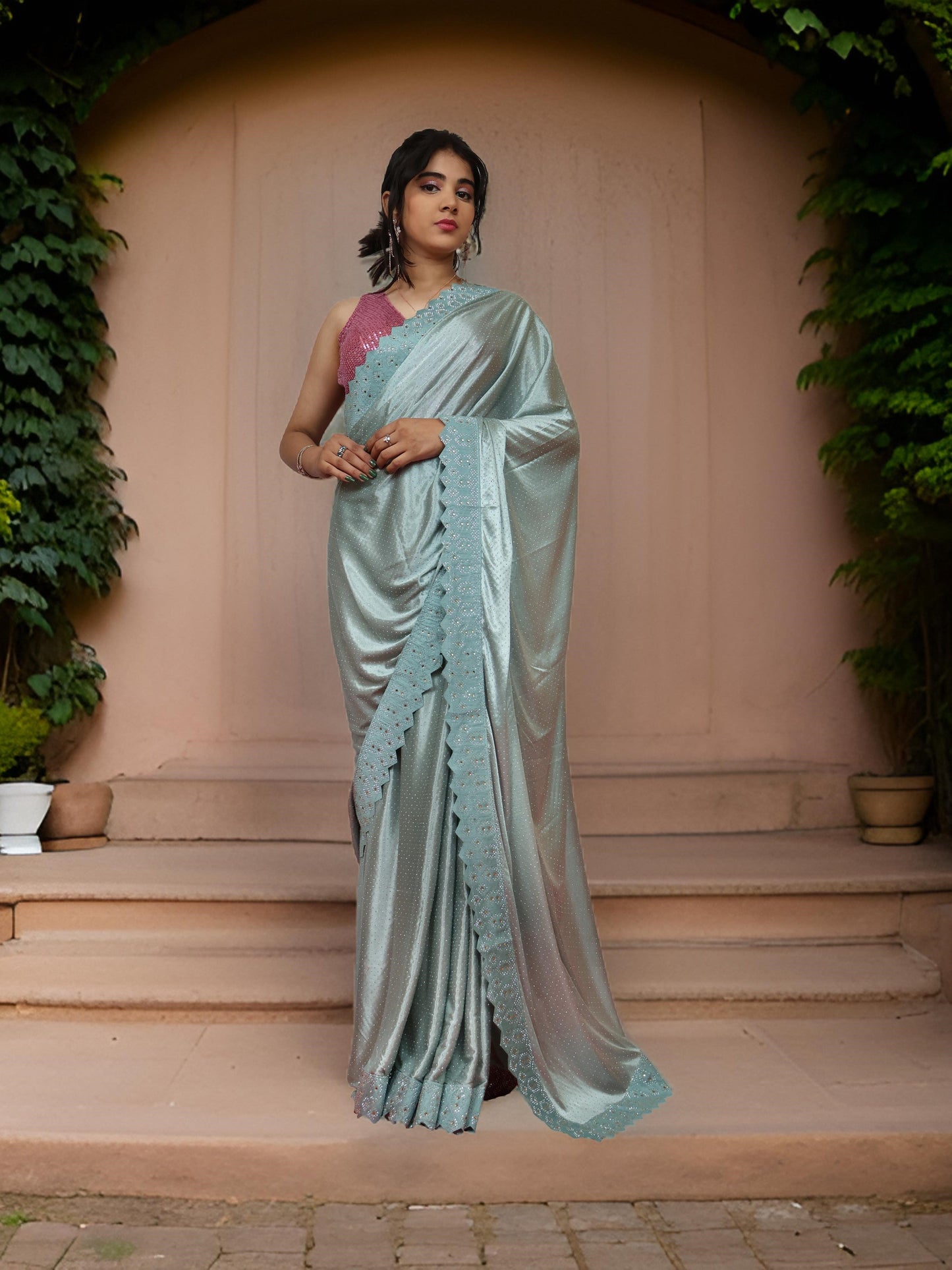 Designer Saree with Heavy Rhinestone & Glitter Work by Shreekama-6