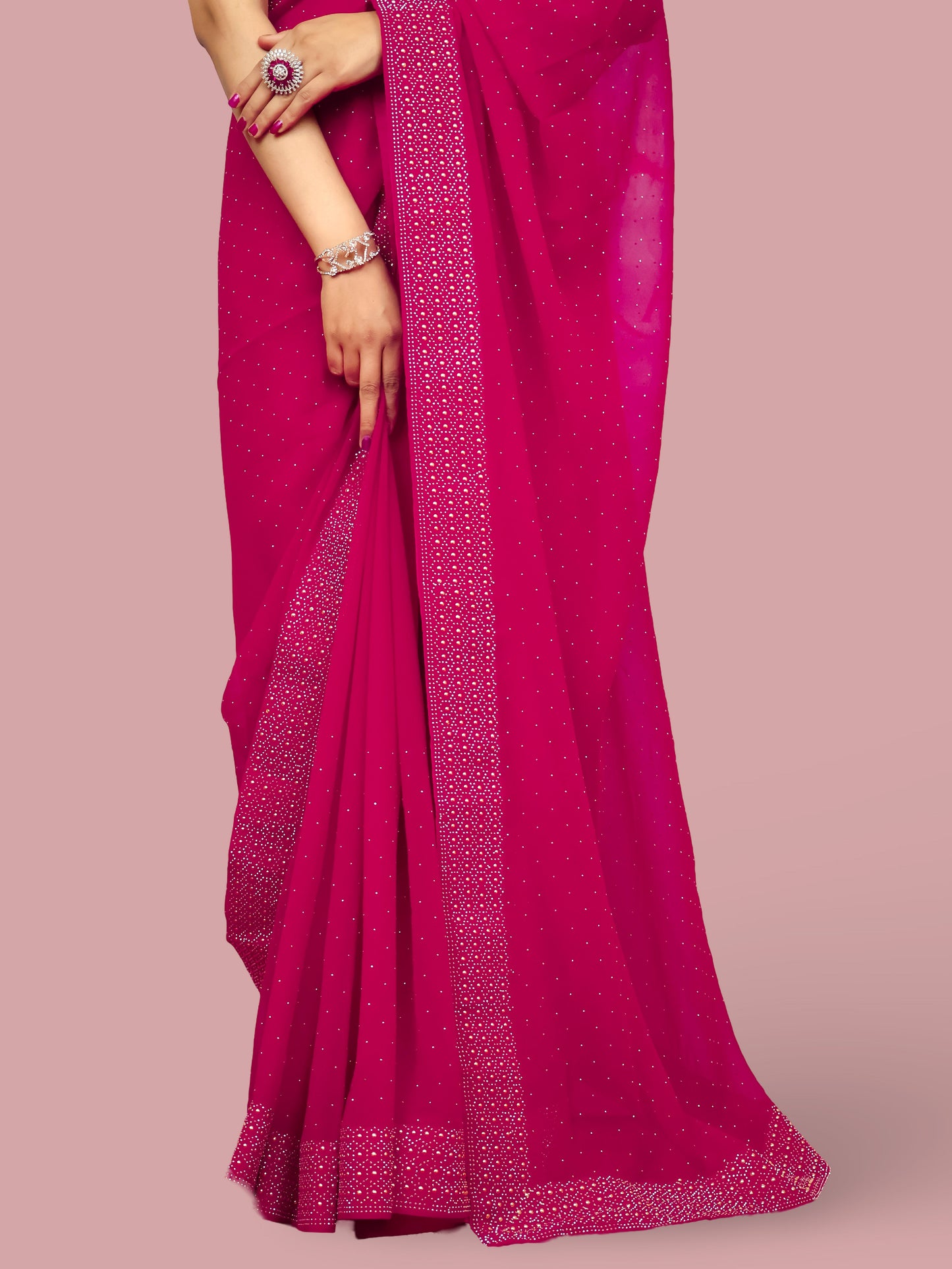 Designer Saree with Rhinestone Work by Shreekama-4