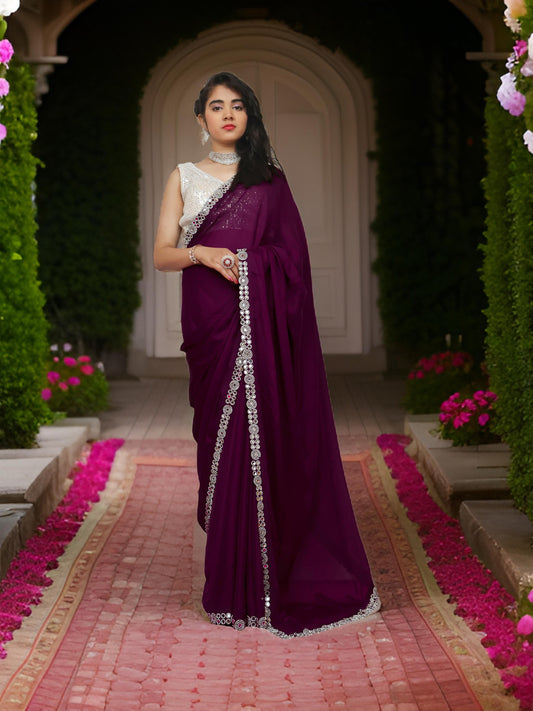 Designer Saree with American Diamond & Mirror Work by Shreekama-0