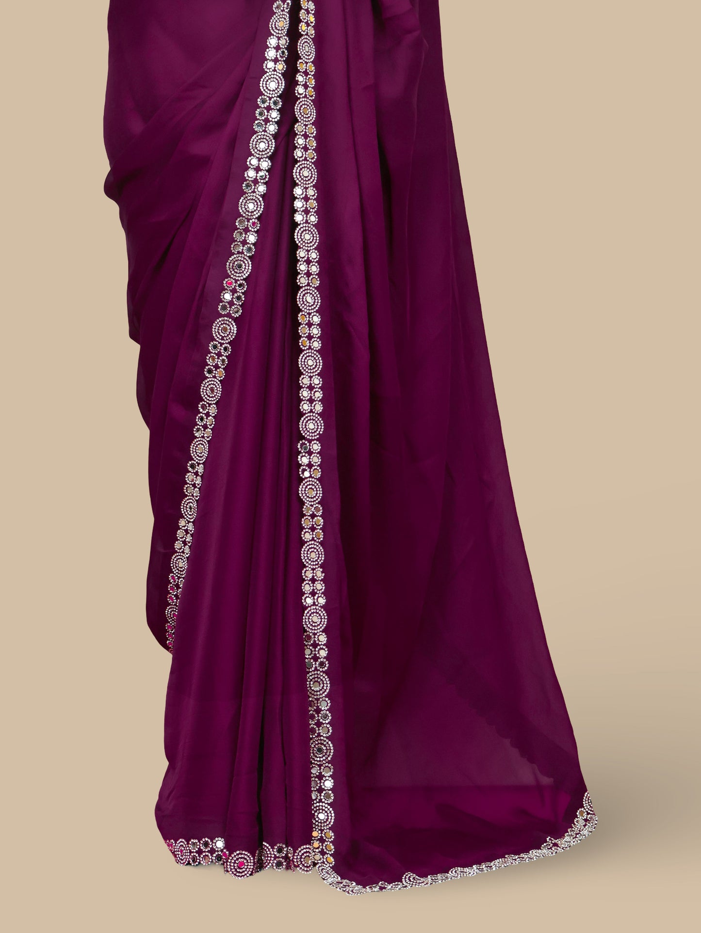 Designer Saree with American Diamond & Mirror Work by Shreekama-4