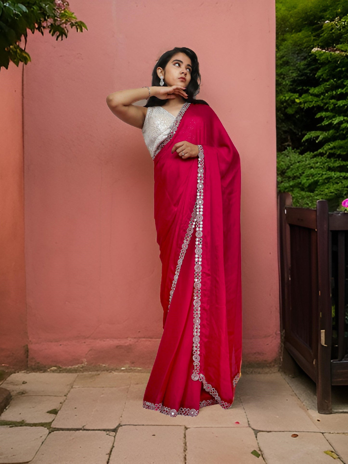 Designer Saree with American Diamond & Mirror Work by Shreekama-7